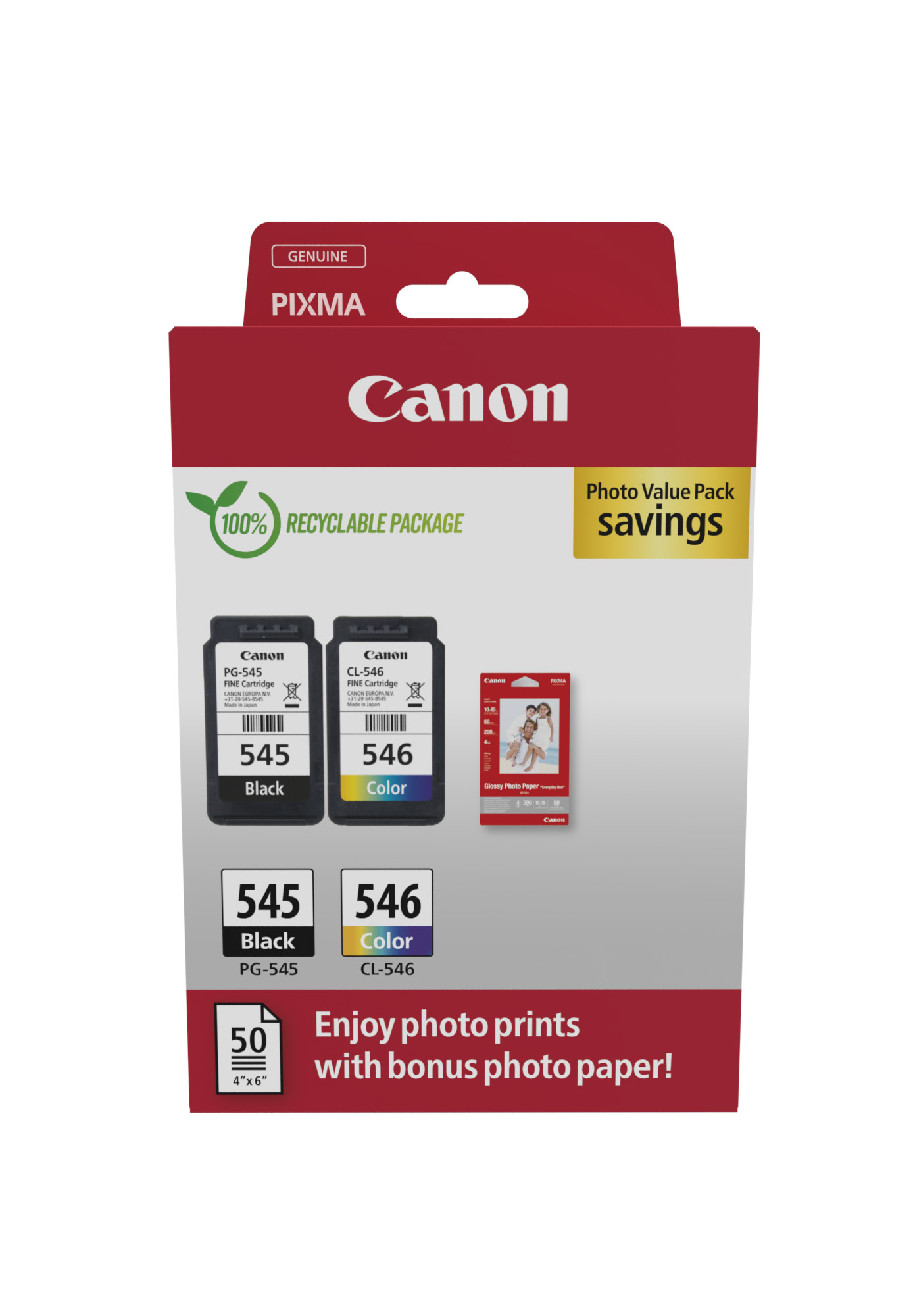 Canon PG-545/CL-546 schwarz, color Druckköpfe + Fotopapier, 2er-Set