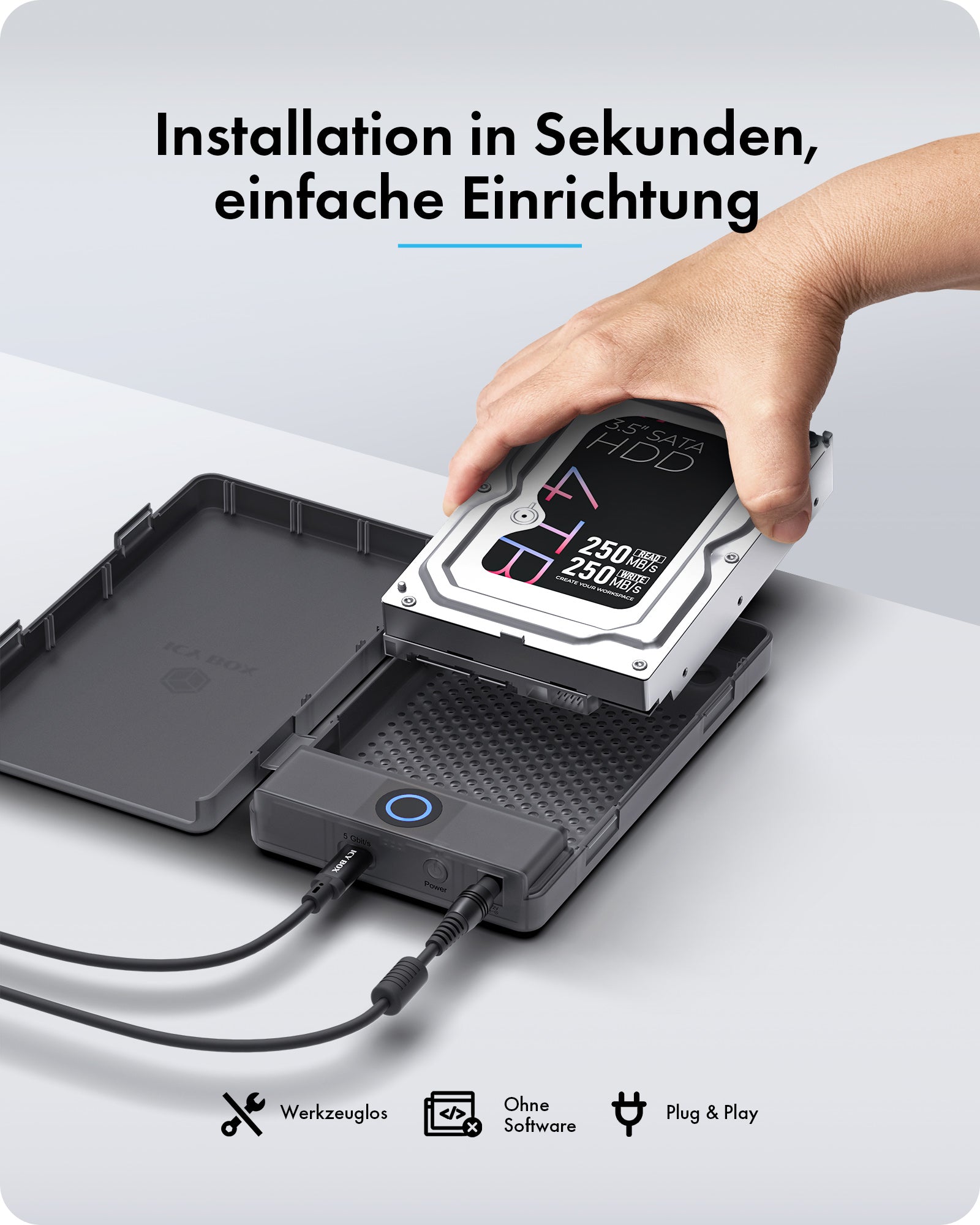 Geh. IcyBox Spade Base 388 für 2,5/3,5 SATA SSD/HDD