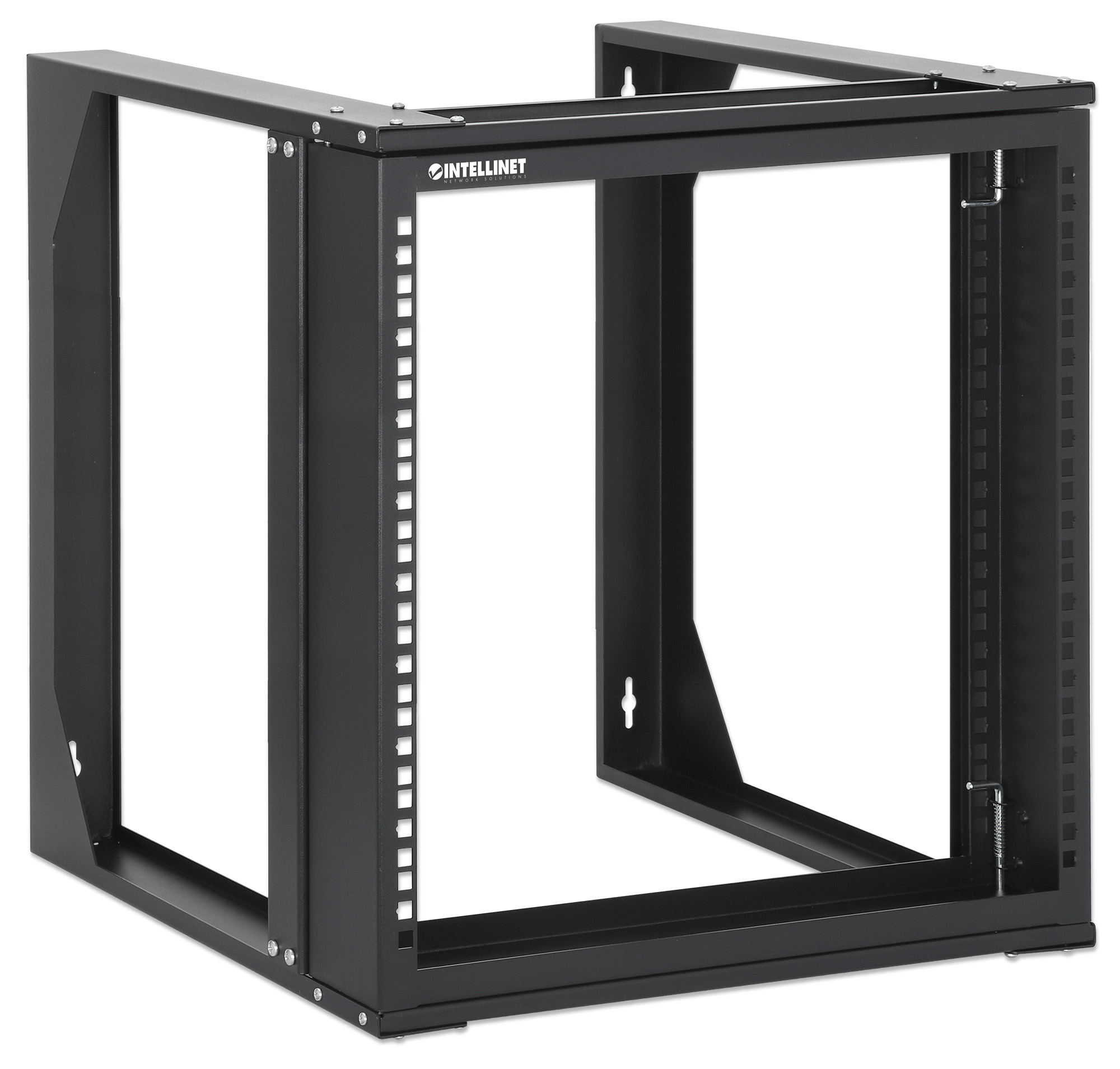 INTELLINET 48,3cm 19Z Laborgestell zur Wandmontage 2 Tragschienen 9 HE Offener Schwenkrahmen 450 mm Tiefe Flatpack schwarz RAL 9004