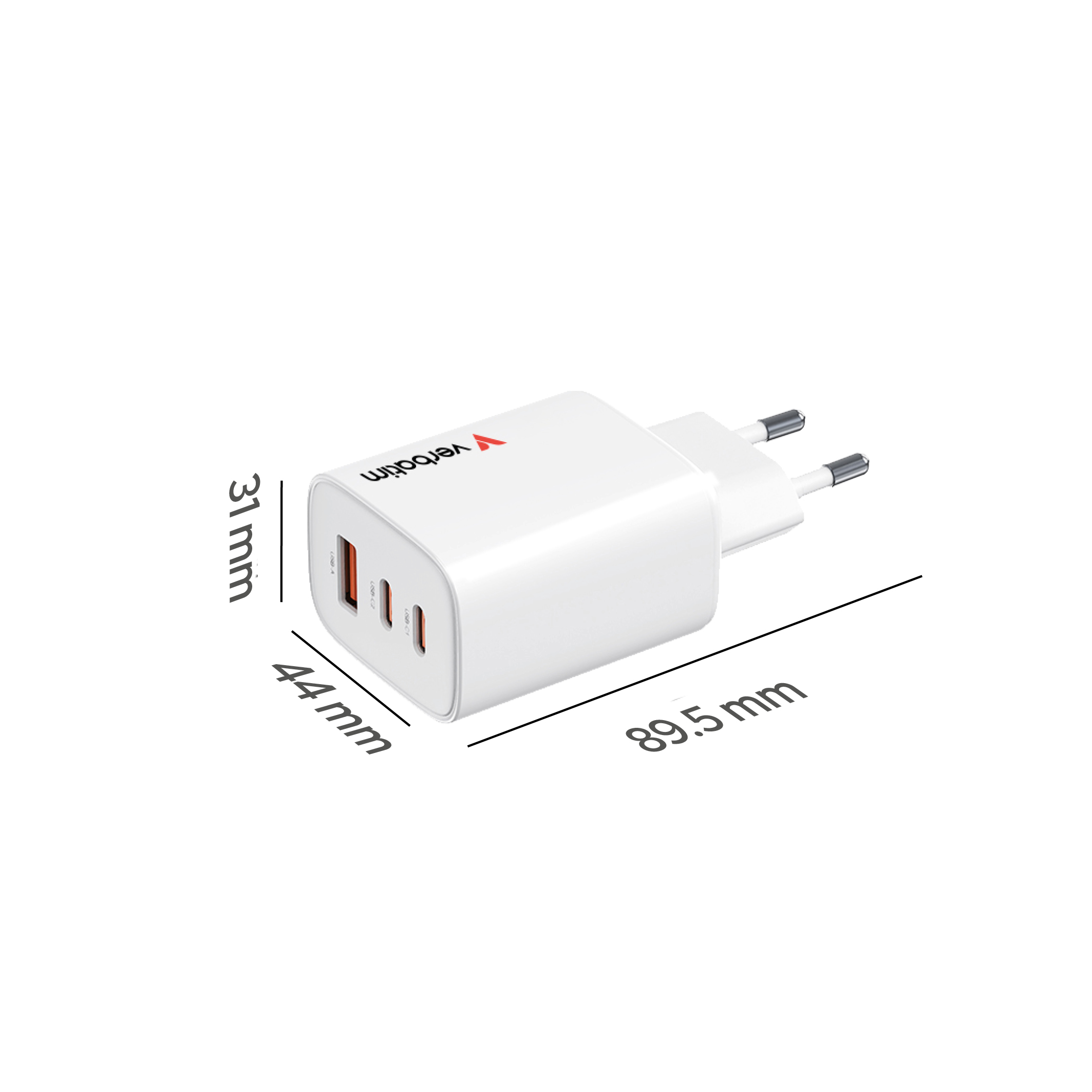 Verbatim GaN III Essentials Charger 3 Port 65W USB-A/C white