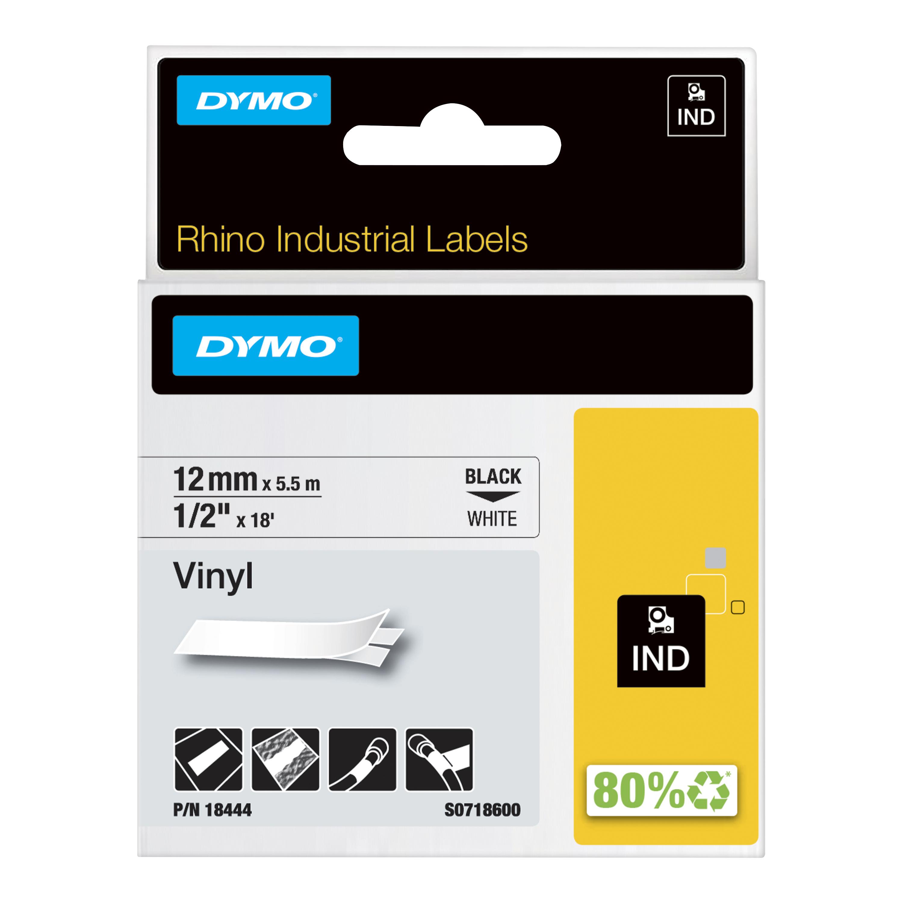 DYMO Schriftband RHINO 18444, 12 mm, schwarz auf weiß, 1 St.
