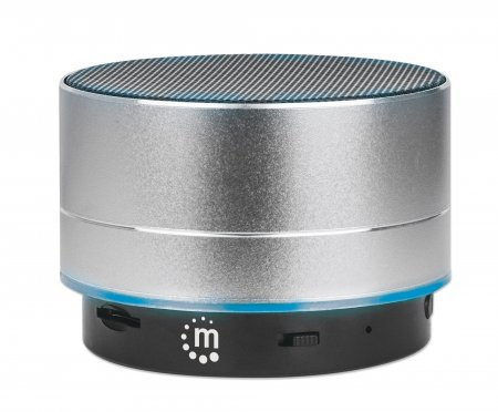 MANHATTAN Metallic LED-Bluetooth-Lautsprecher buntes Licht Bedienelemente USB-A-Port MicroSD-Kartenslot 3,5mm-Klinkenbuchse silber