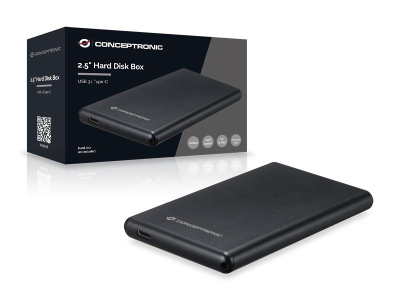 CONCEPTRONIC SSD Gehäuse 2.5SATA HDD/SSD USB-C3.2 6Gbs sw