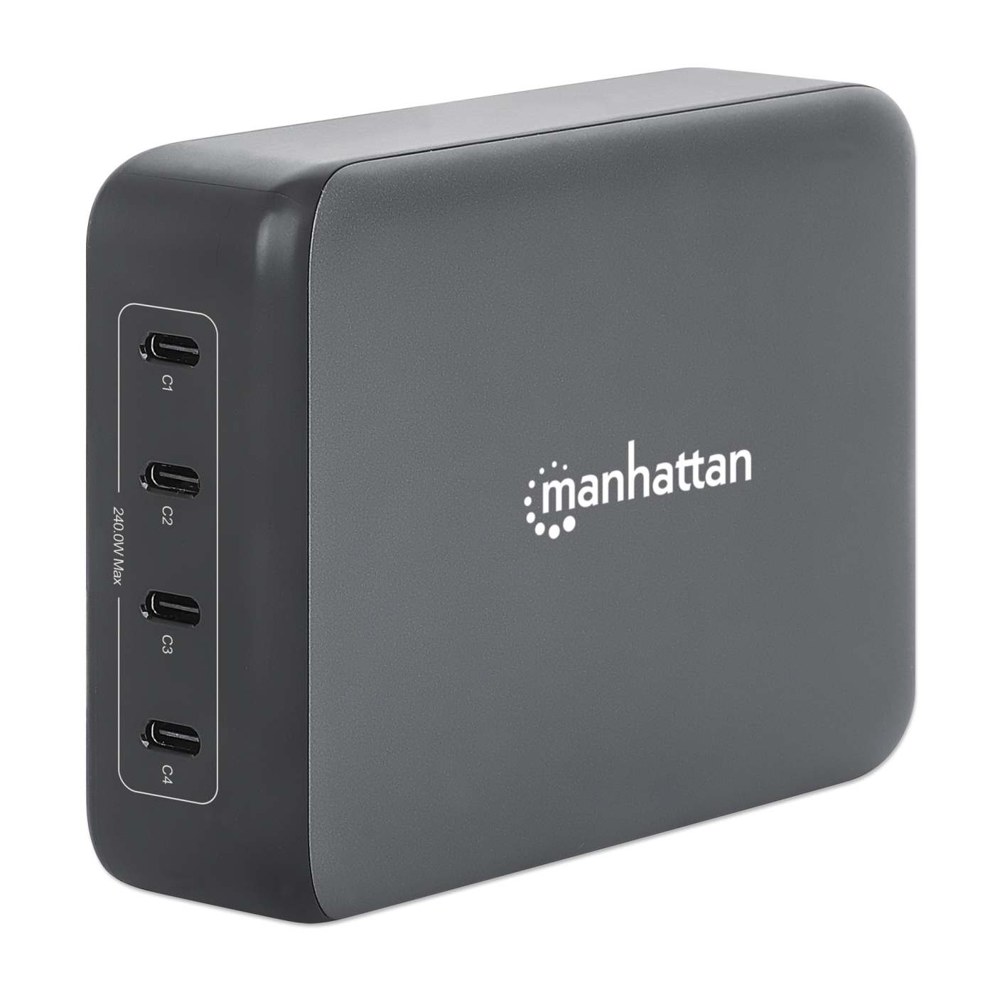 MANHATTAN 4-Port GaN USB Power Delivery-Ladestation PD 3.1 Vier USB-C PD-Ports mit bis zu 140W pro Port 240 W Gesamtleistung schwarz