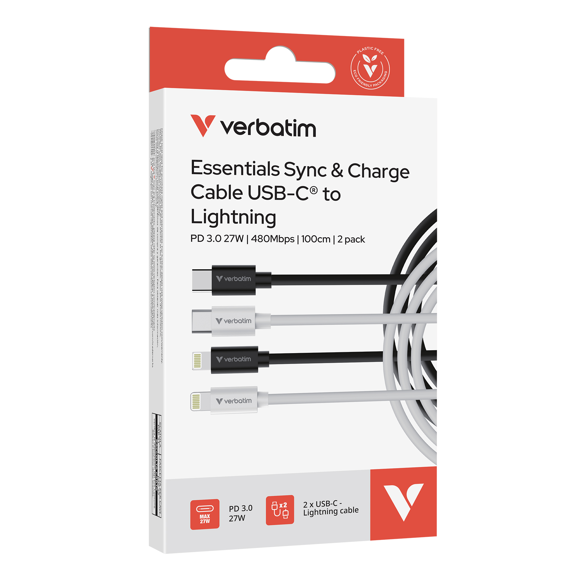 Verbatim Sync & Charge USB-C to Lightning 27W 100cm - 2 Pack