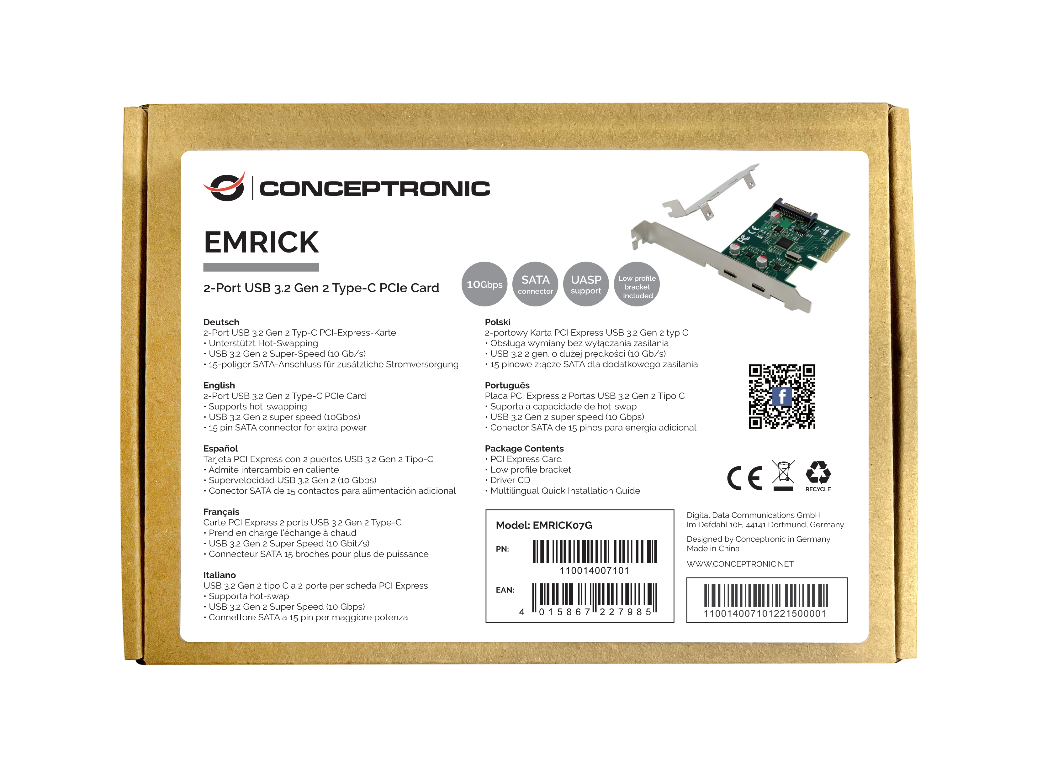 CONCEPTRONIC 4xPCIe2.0 Card 2xUSB-C3.2 Gen2 10Gbps