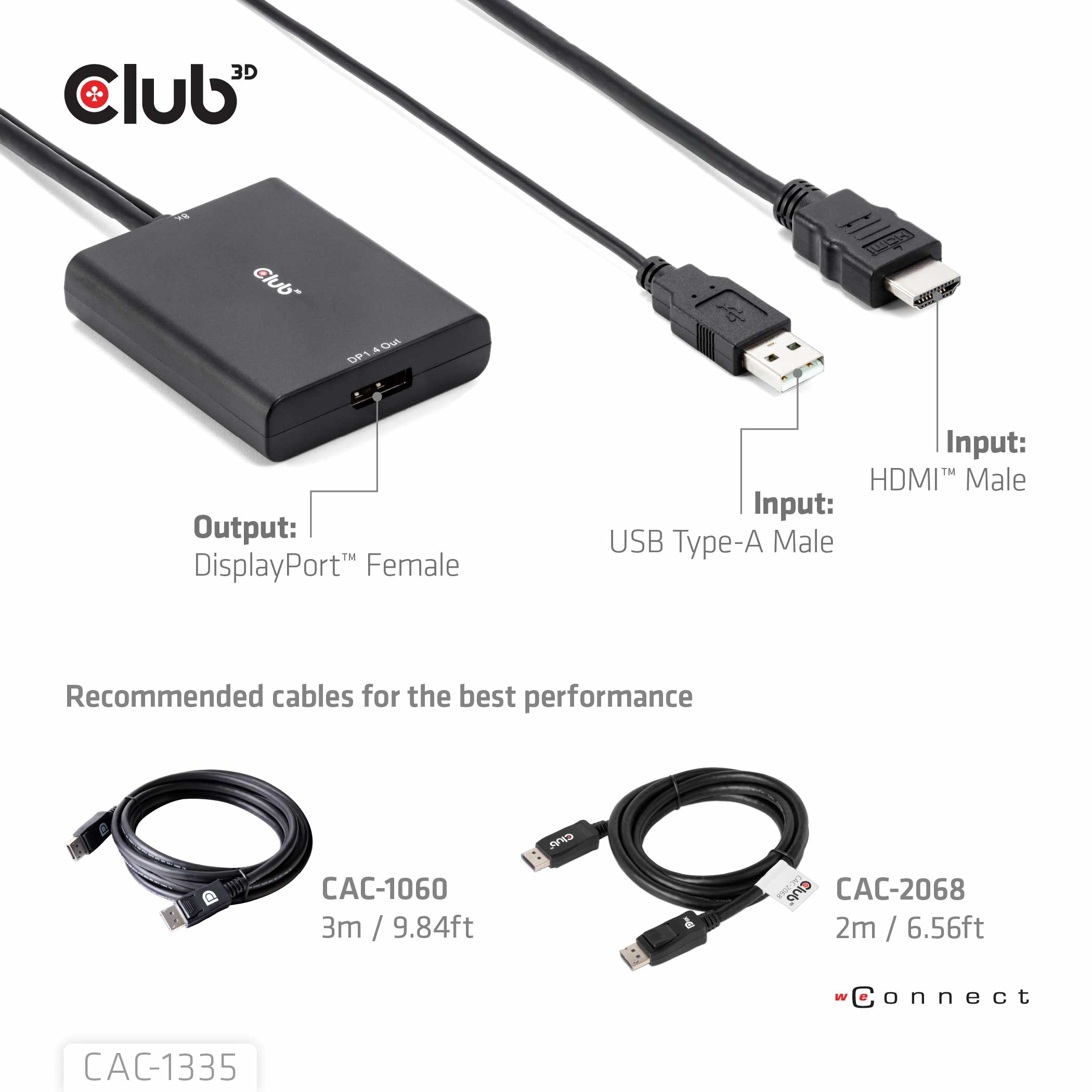 Club3D Adapter HDMI + MicroUSB > DP 4K120Hz aktiv St/Bu retail