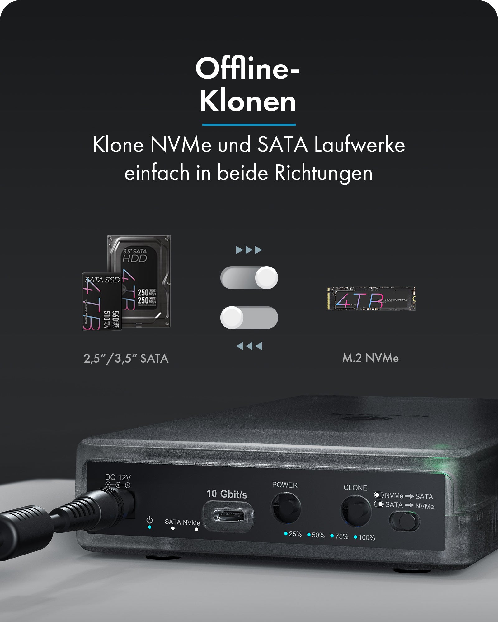 Docking- & Klonstation IcyBox für M.2 & 2,5/3,5 SSD/HDD
