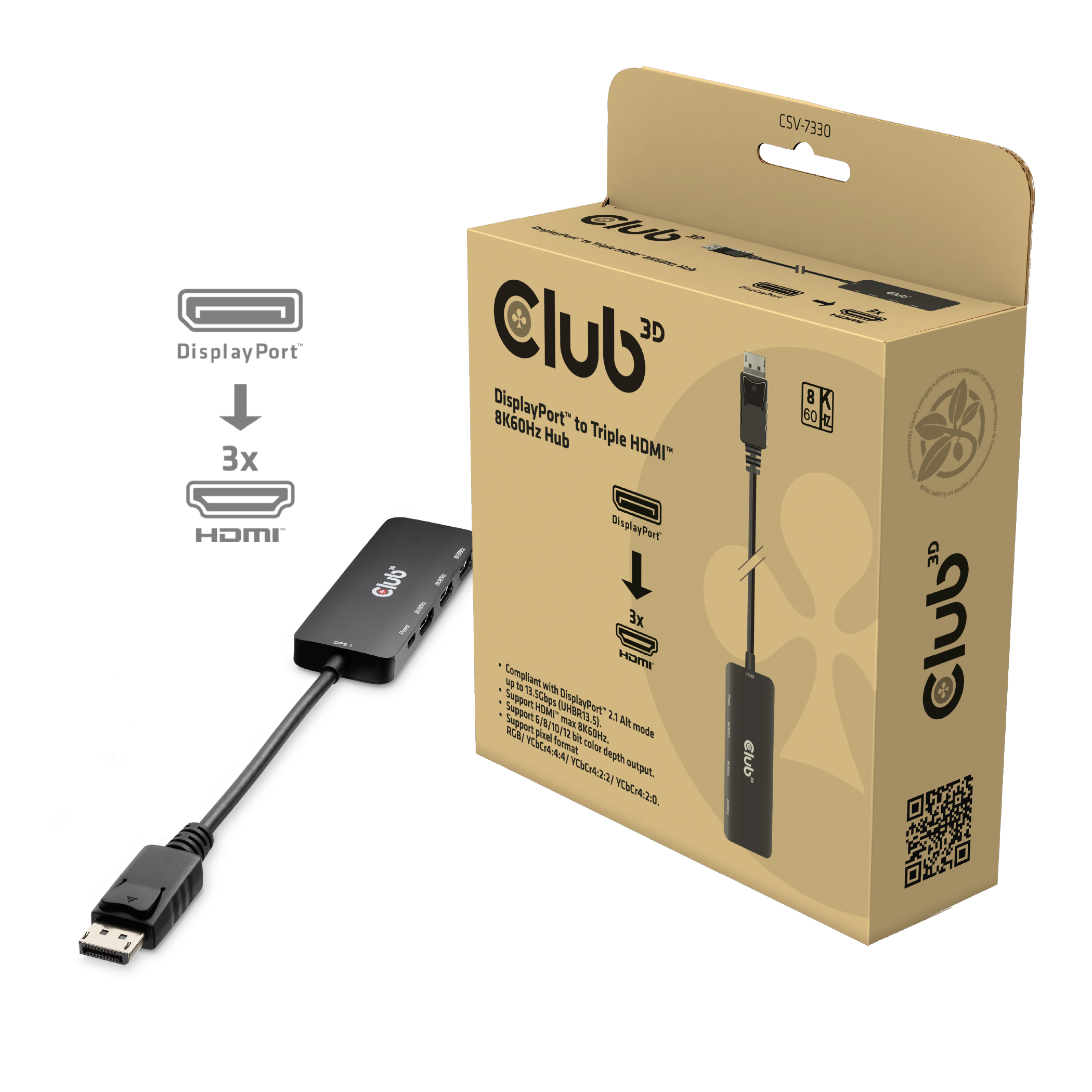 Club3D Adapter DisplayPort 2.1 > 3x HDMI 2.1 8K60Hz retail