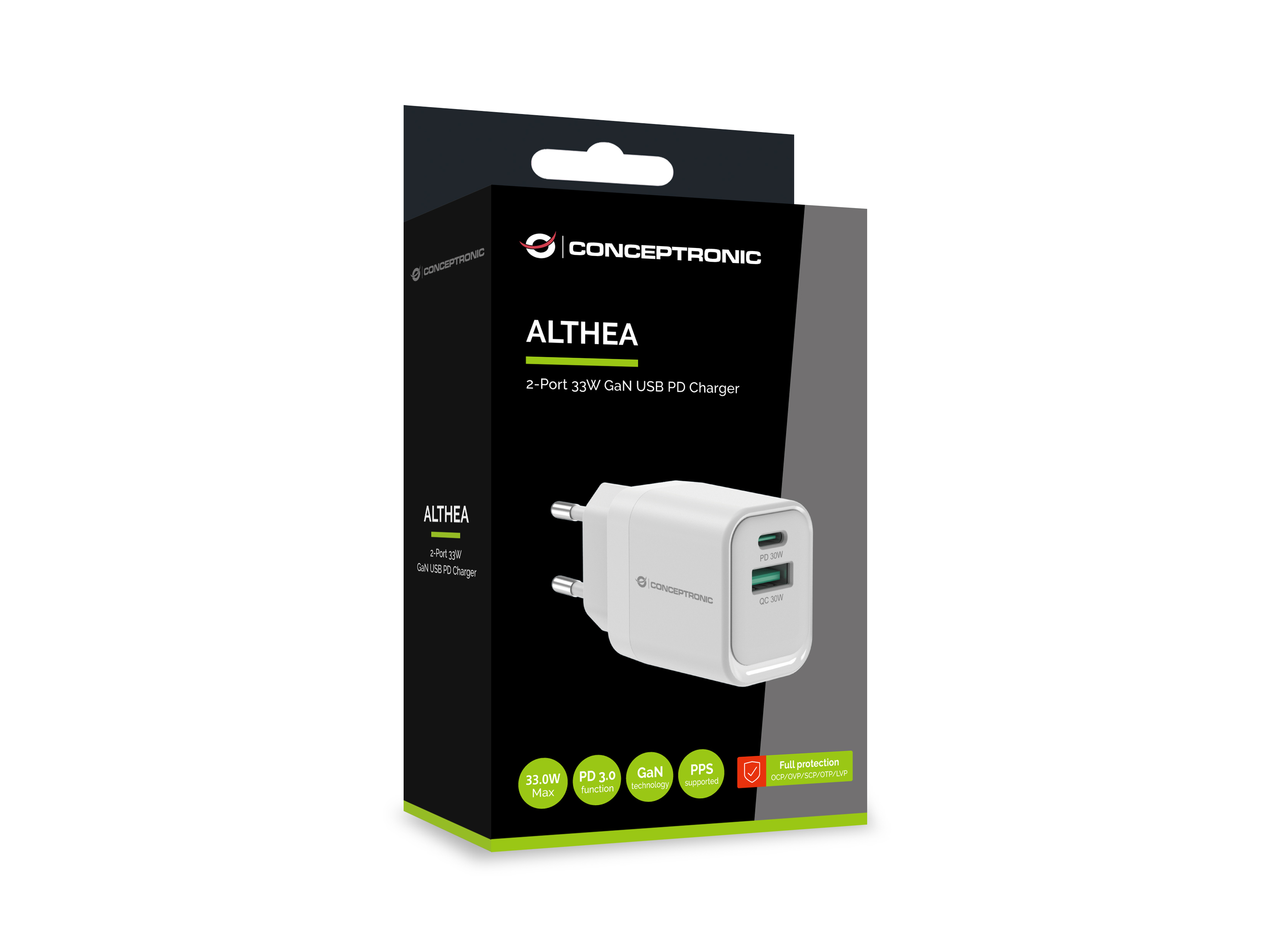 CONCEPTRONIC Ladegerät 2Port GaN USB-C/-A 33WPD3.0/PPS ws