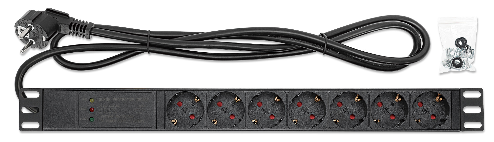 INTELLINET Steckdosenleiste 7fach 2m Kabel 1HE Überspannung