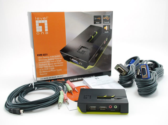 LevelOne KVM Switch 2-Port USB VGA audio support sw