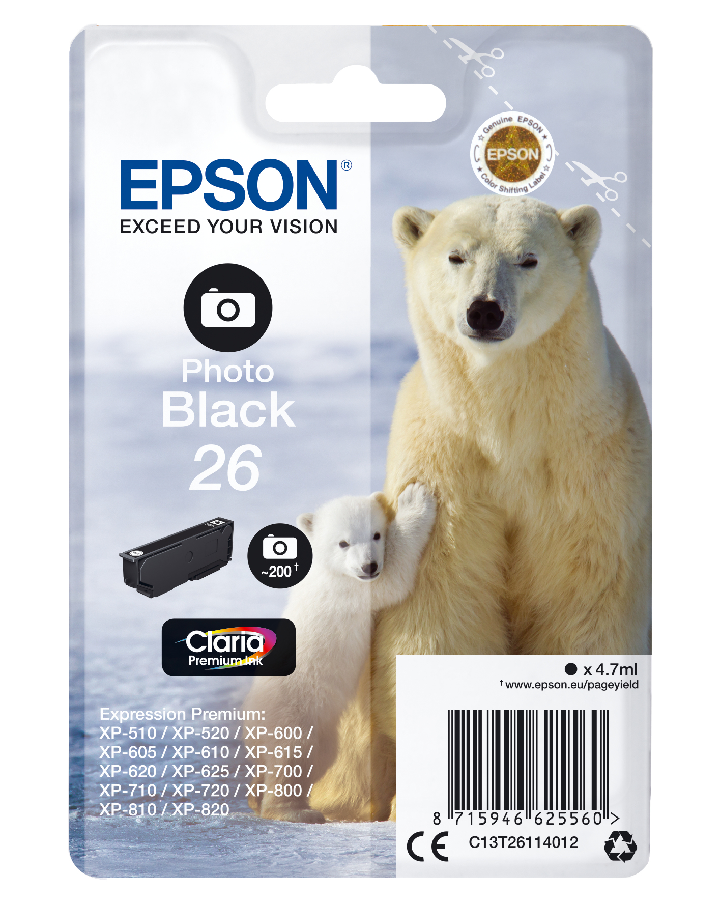 EPSON 26 / T2611 (Eisbär) Foto schwarz Druckerpatrone