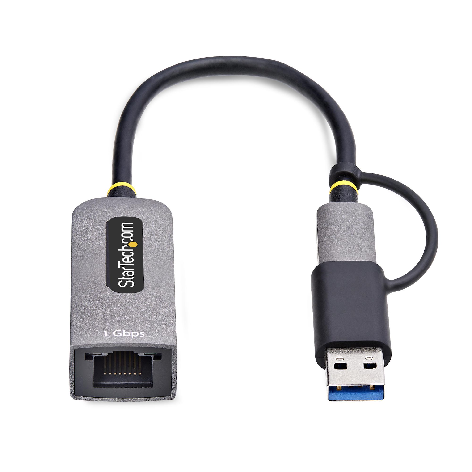 USB-C TO ETHERNET ADAPTER WITH USB-A DONGLE 6IN/15CM CABLE