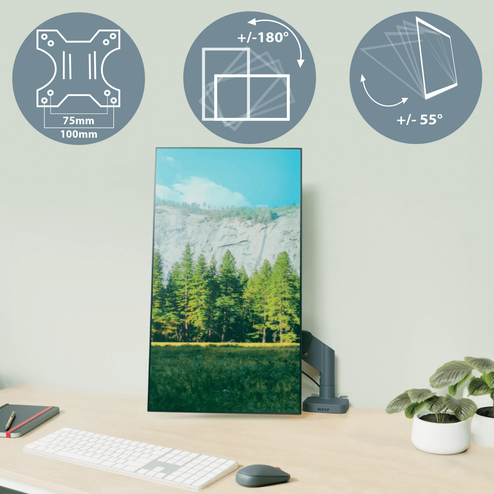 LEITZ Laptop-Monitor-Halterung Ergo 65380089 dunkelgrau für 1 Monitor und 1 Laptop, Tischklemme