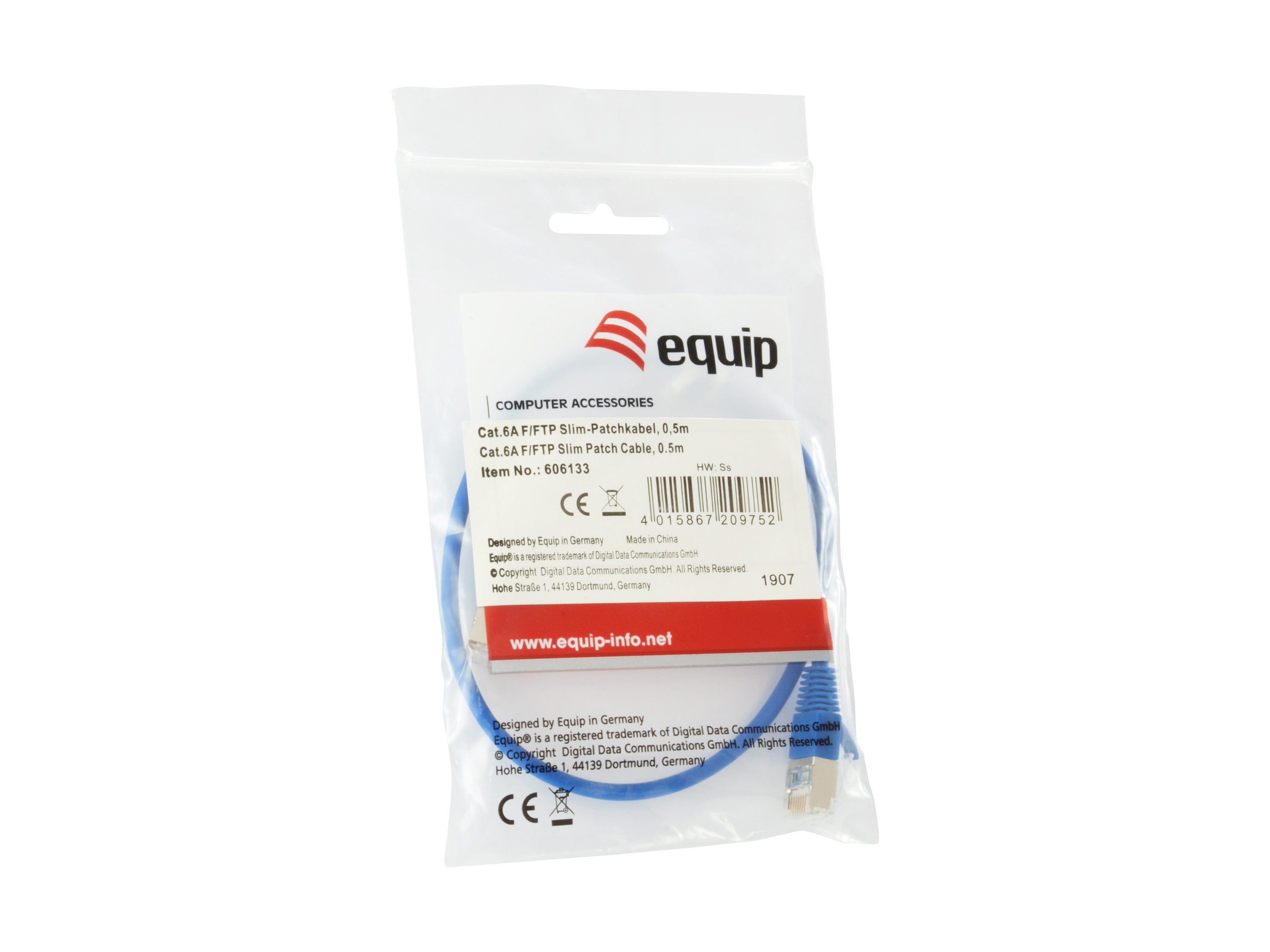 Equip Patchkabel Cat6A SlimFlex F/FTP 0.50m blau LSZH 2xRJ45 Polybeutel