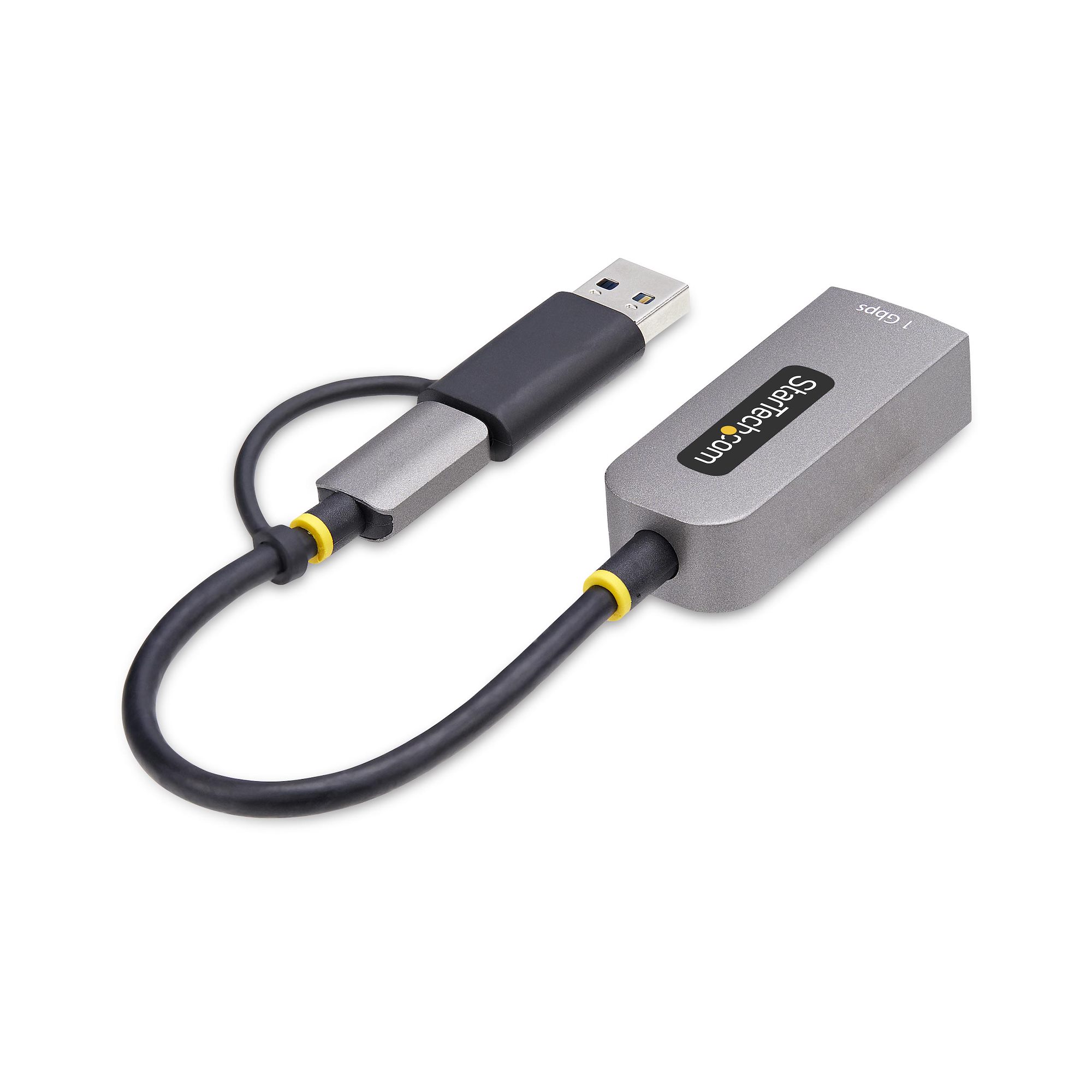 USB-C TO ETHERNET ADAPTER WITH USB-A DONGLE 6IN/15CM CABLE