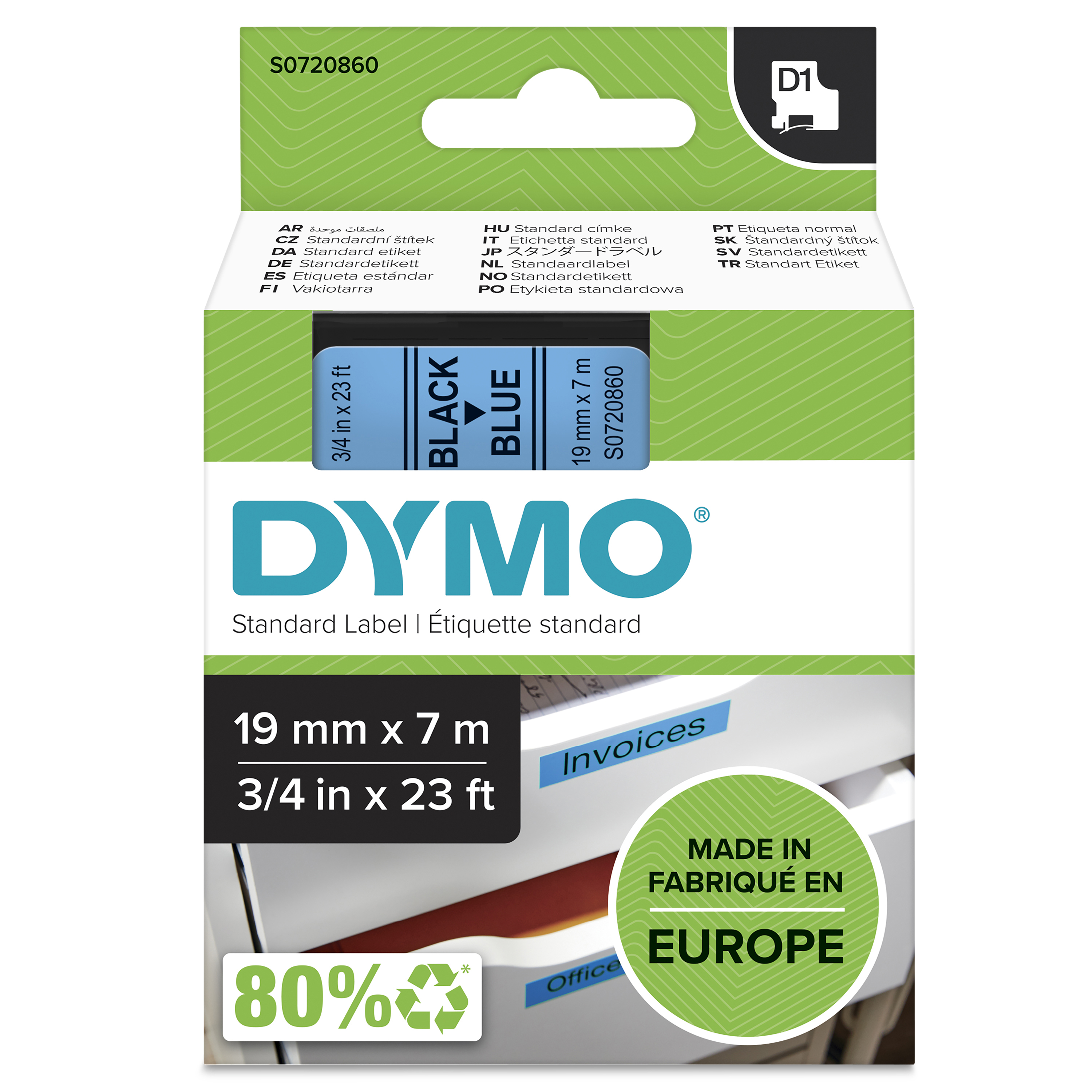 DYMO Schriftband D1 S0720860, 19 mm, schwarz auf blau, 1 St.