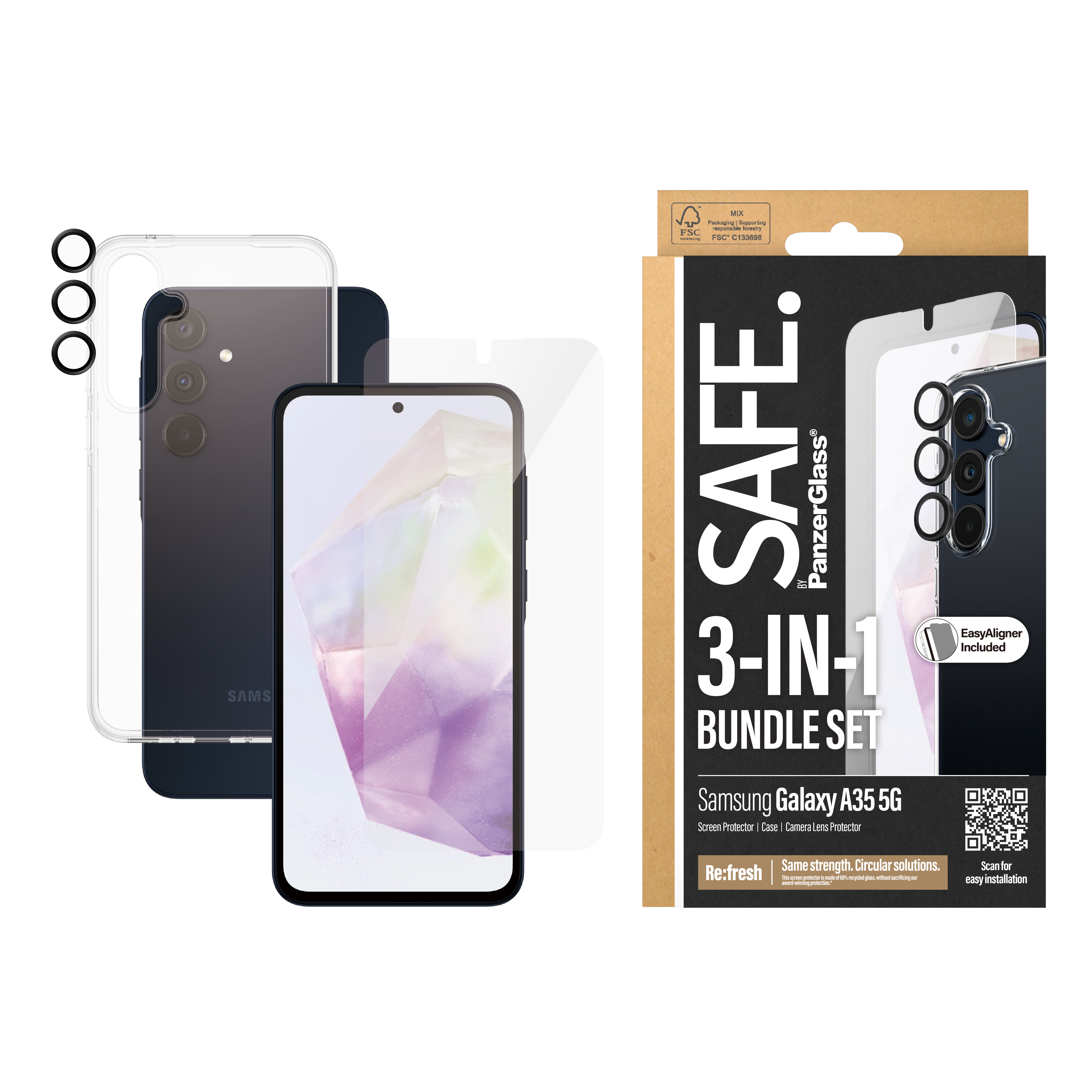 SAFE BUNDLE SAMSUNG A35 5G SCREENPROTEC+TPUCASE+CAMERARINGS