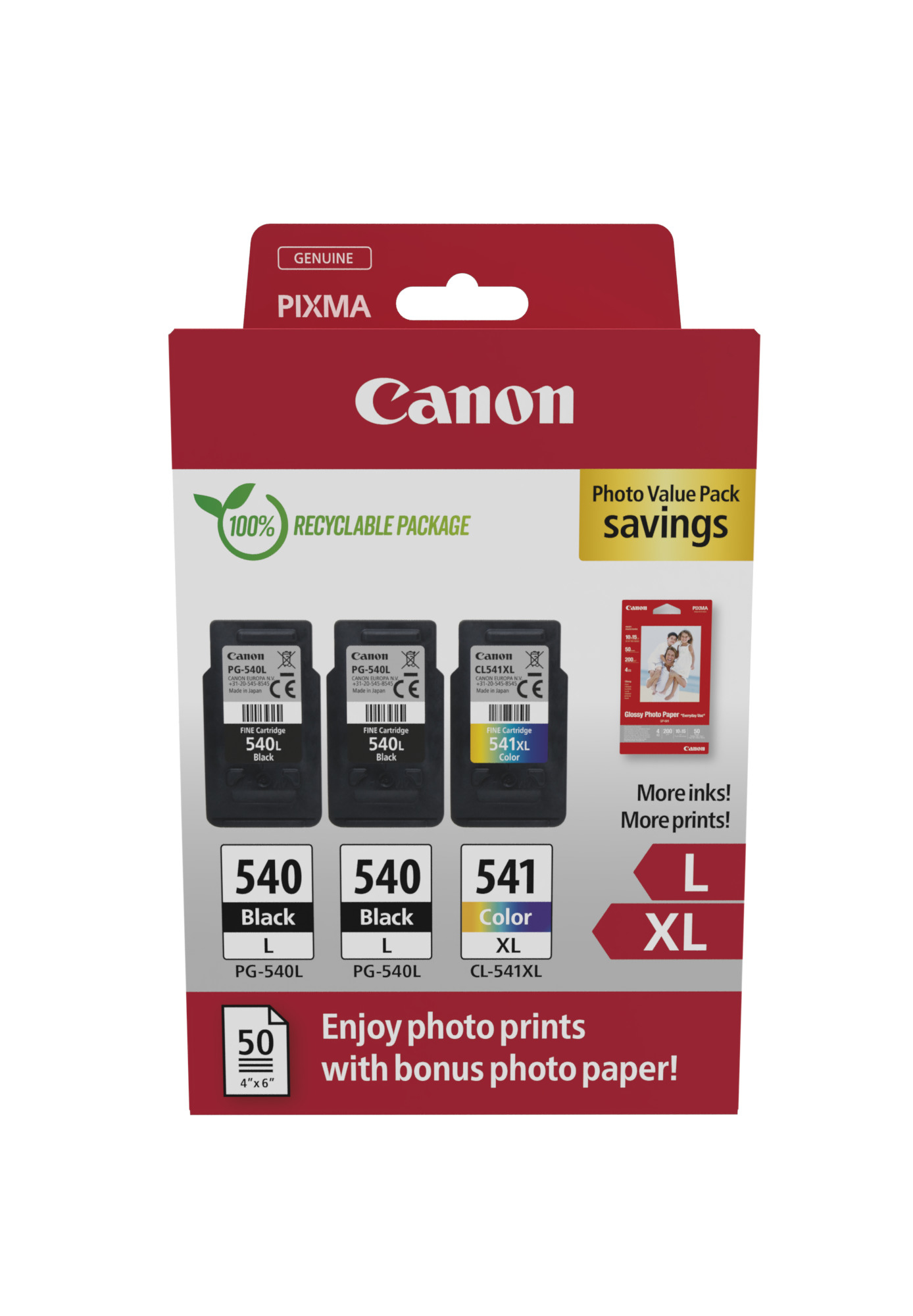 Canon PG-540Lx2/CL-541XL schwarz, color Druckköpfe + Fotopapier, 3er-Set