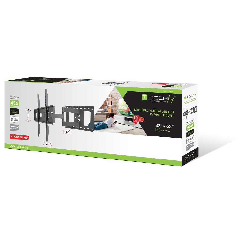 TECHLY Wandhalterung fuer LCD TV LED schwarz 58,42cm-165,10cm 32-65Zoll FullMotion Slim