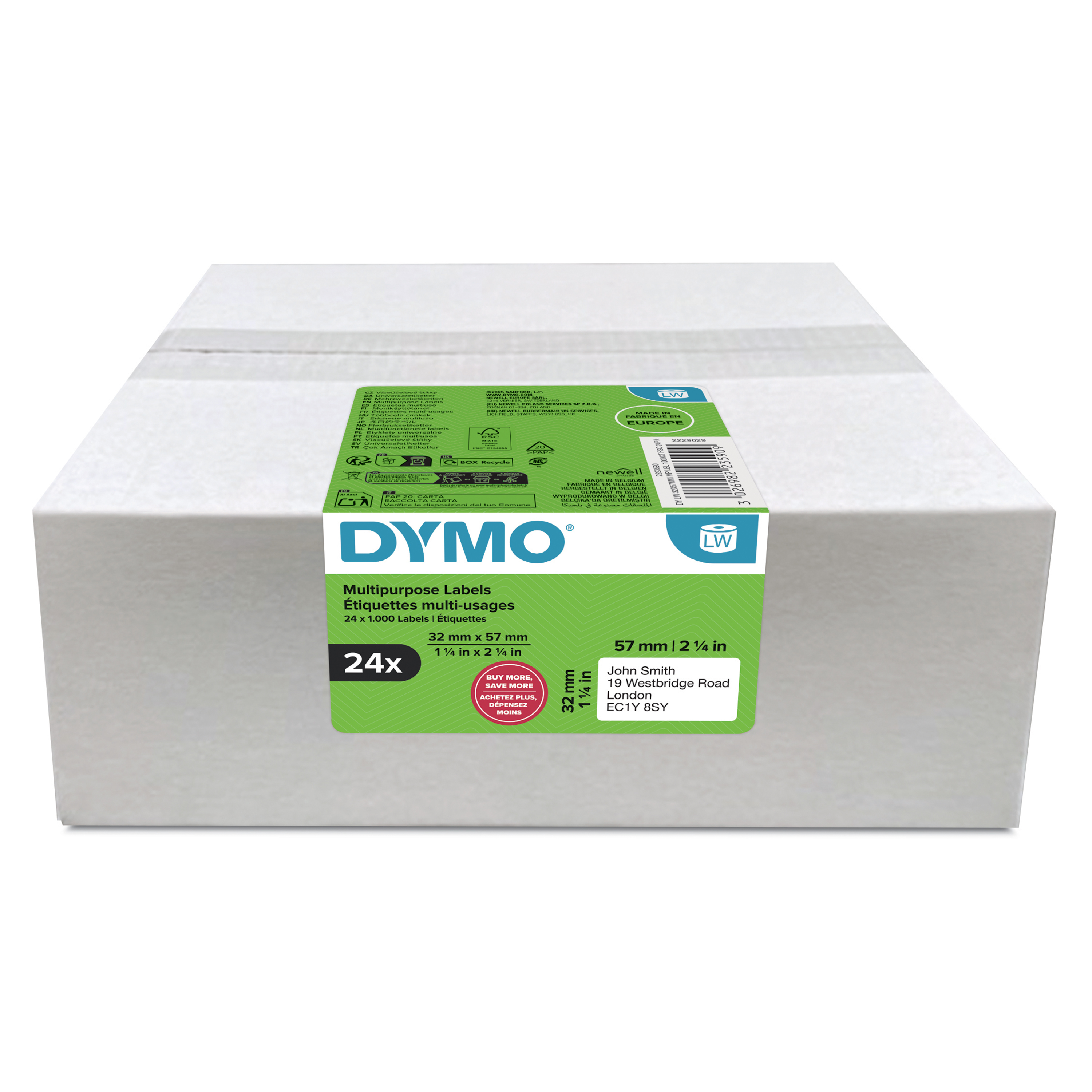 DYMO Etikettenrollen für Etikettendrucker weiß, 57,0 x 32,0 mm, 24 x 1000 Etiketten