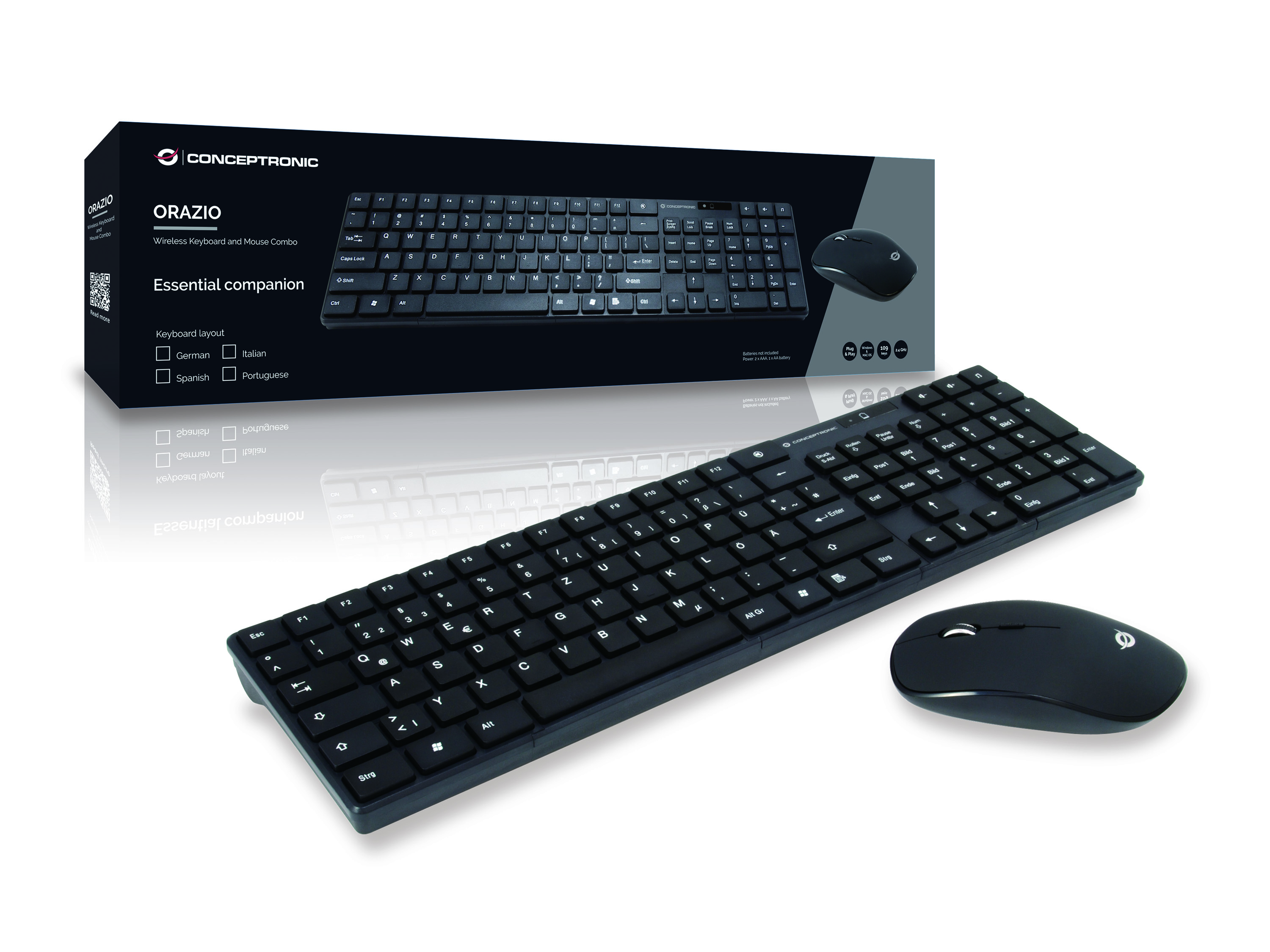 CONCEPTRONIC Wireless Tastatur +Maus Layout DE schwarz