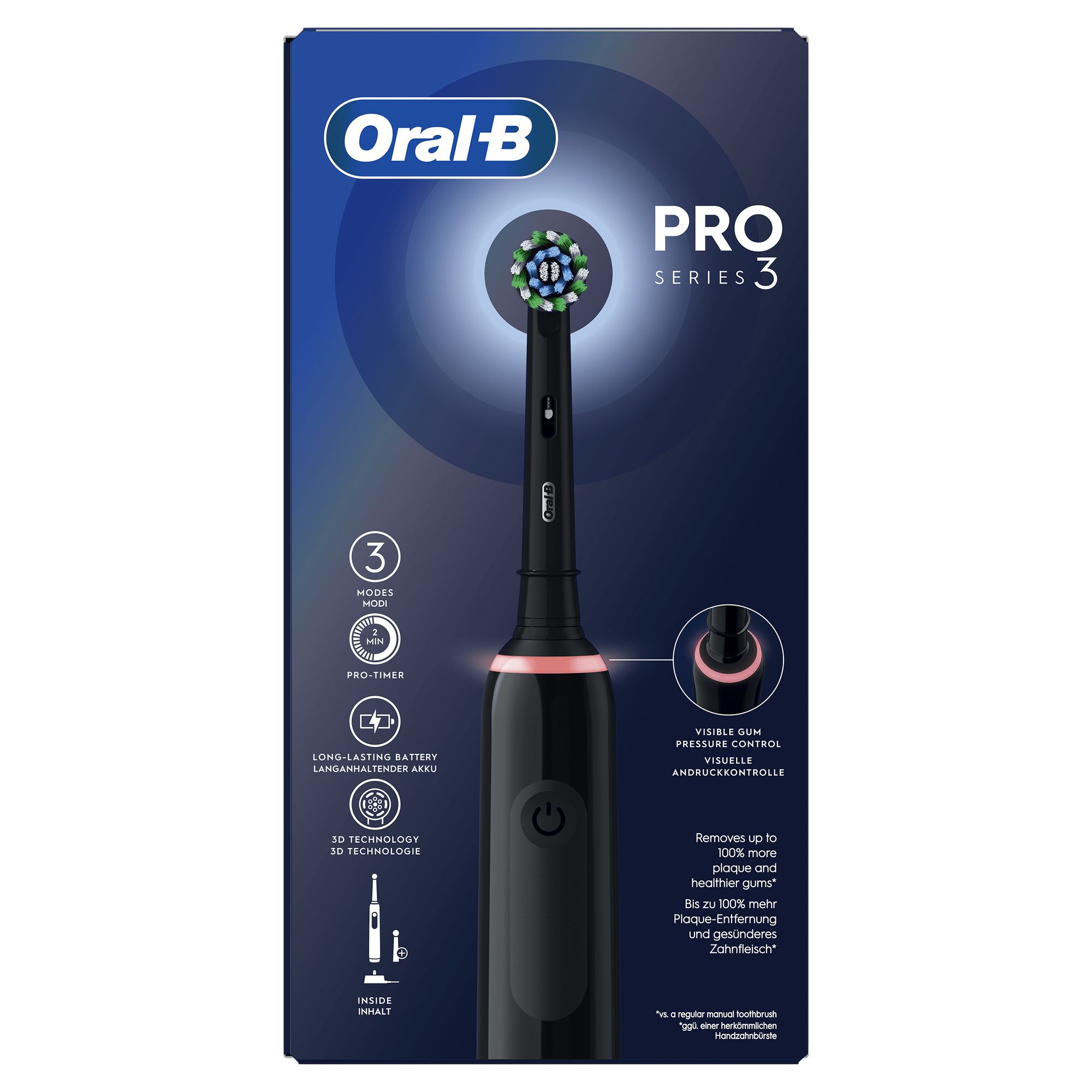 Braun Oral-B PRO 3 3000 mit 2 CrossAction Aufsteckbürsten, schwarz