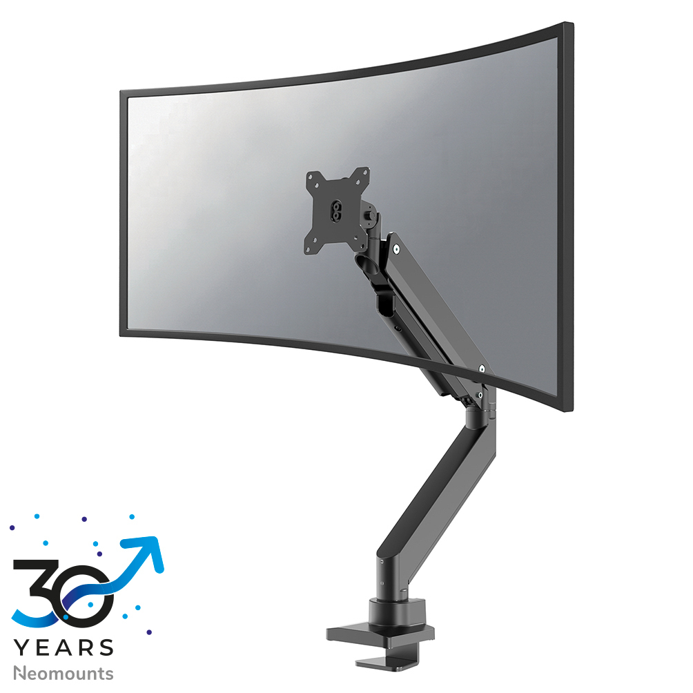 NEOMOUNTS Monitor Desk mount bis 124cm 49Zoll bis 18kg curved Bildschirm-Tischhalterung Durchführung Klemme neigbar pivot