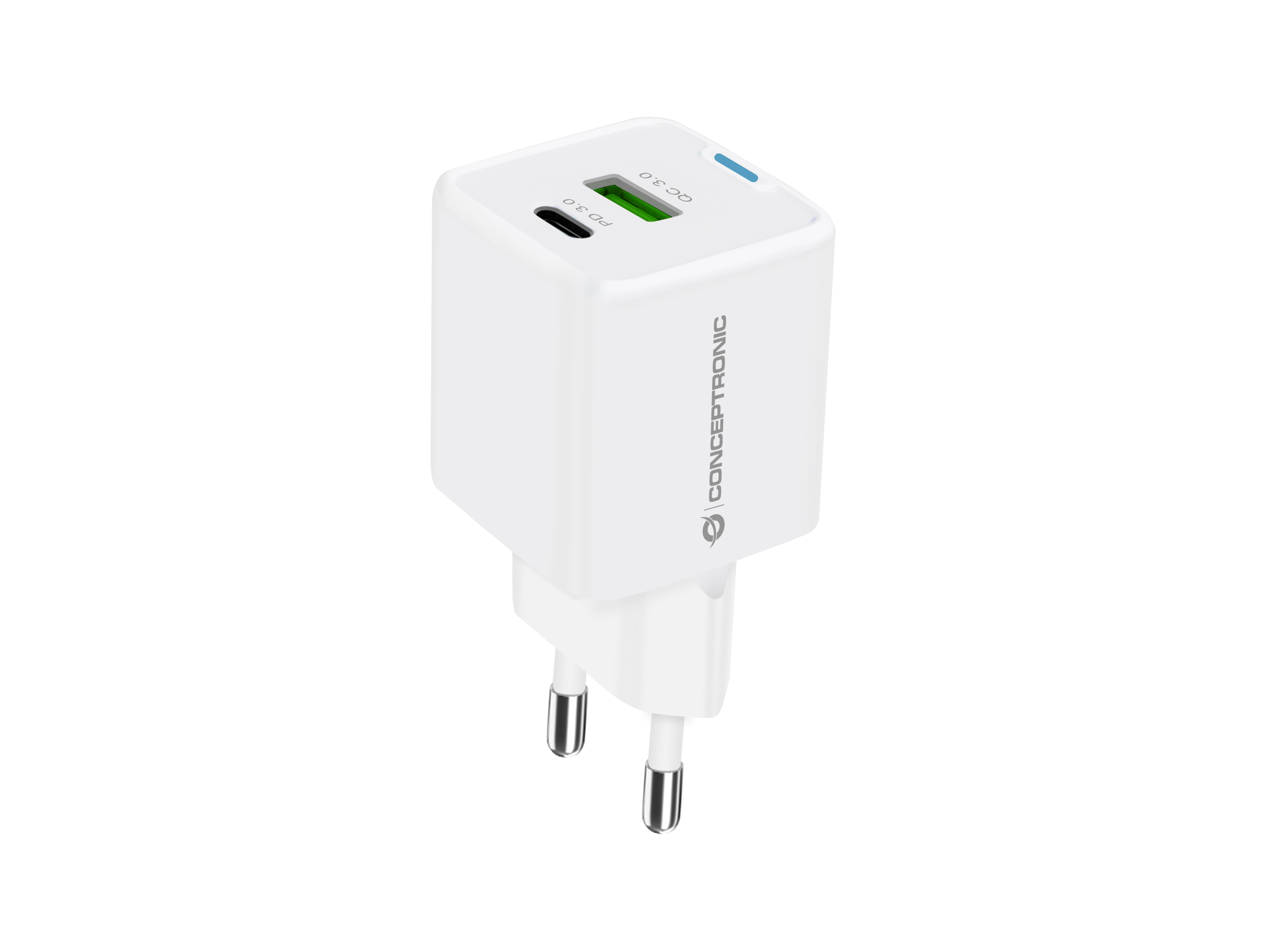 CONCEPTRONIC Ladegerät 2Port GaN USB-C/-A 20WPD3.0/PPS ws
