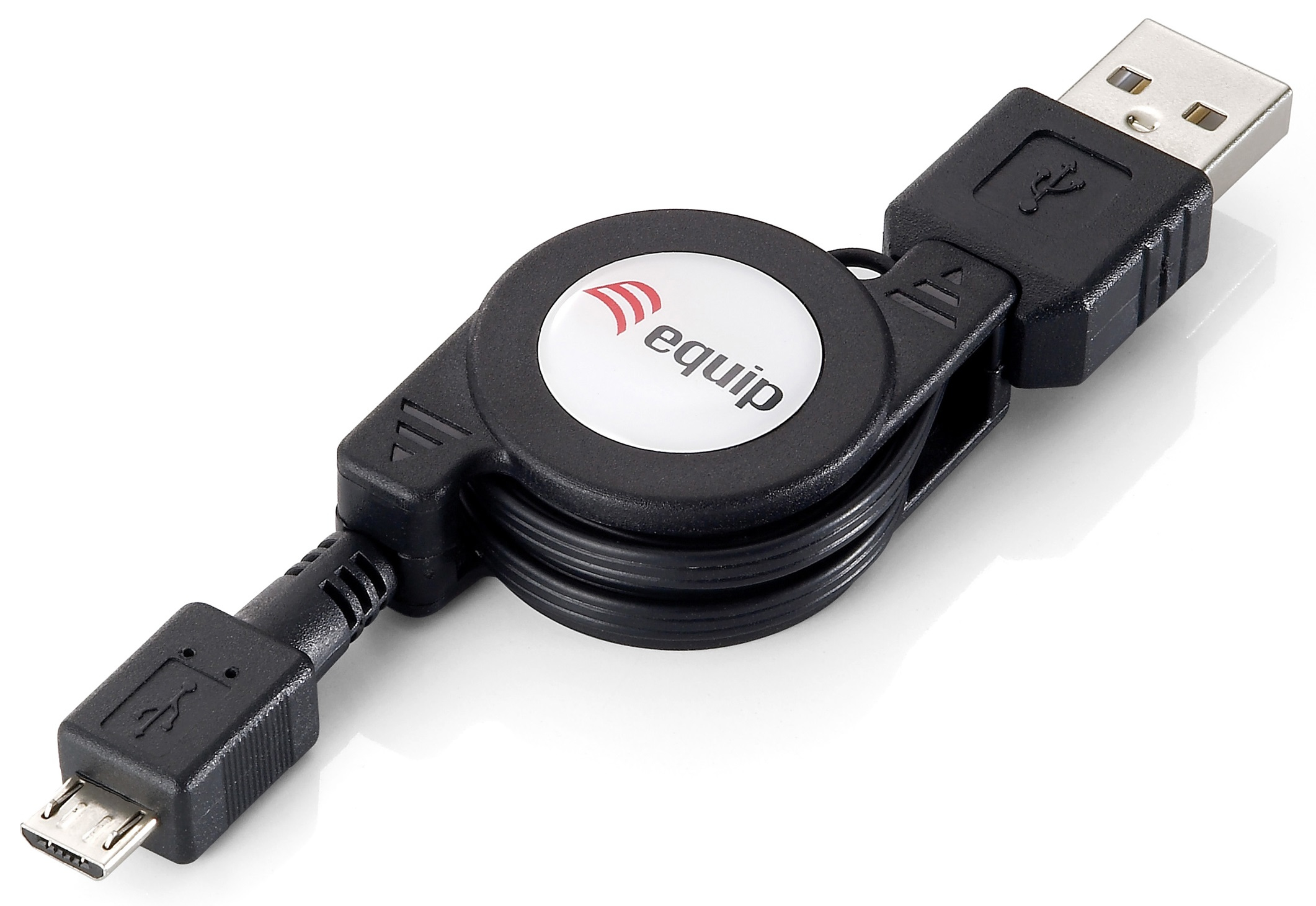 Equip Kabel USB-A2.0->Micro-B Einzieh. St/St 1.00m schwarz Polybeutel
