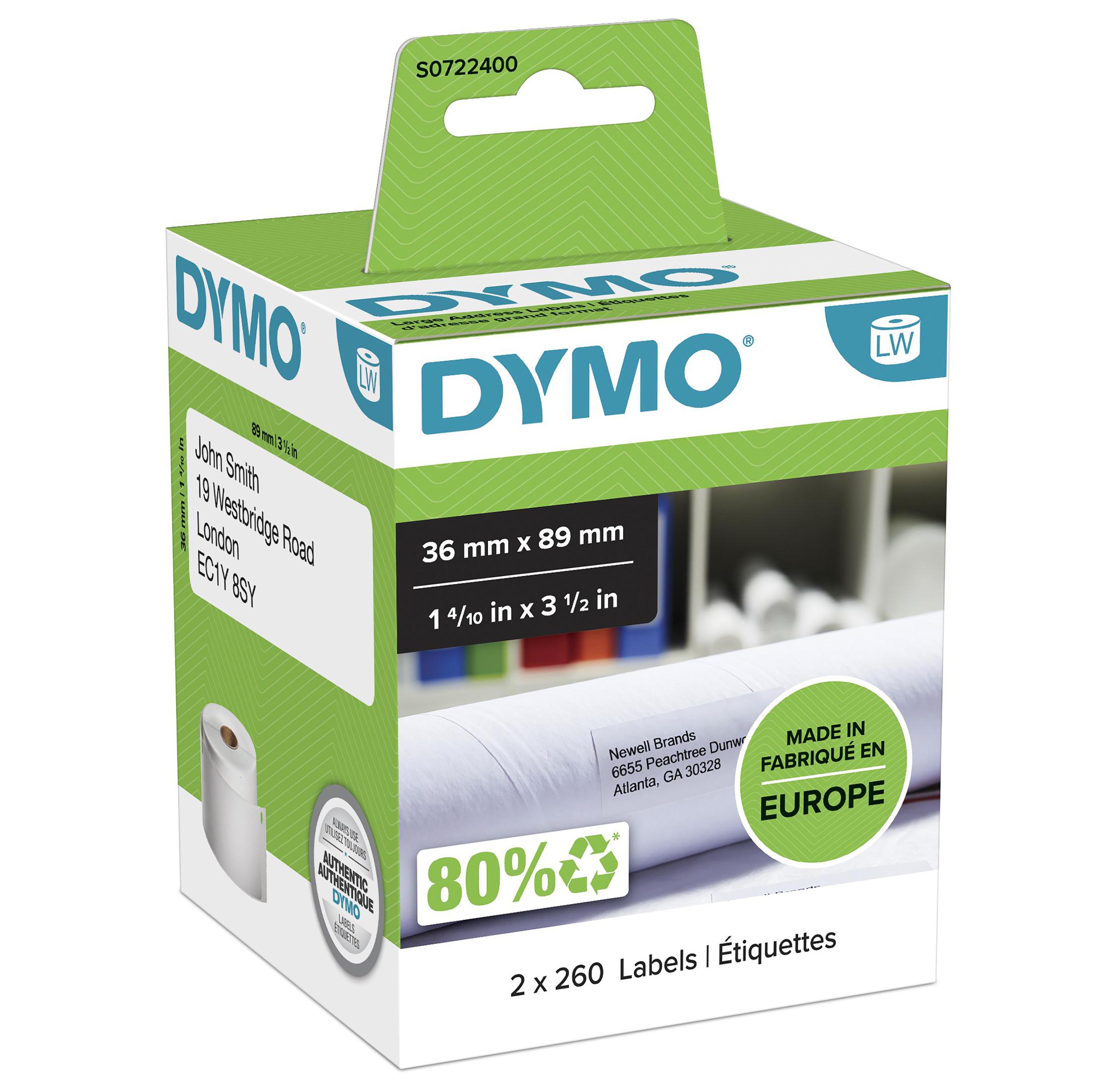 DYMO LW-Adressetiketten 36x 89mm 2Rl 260St/Rolle