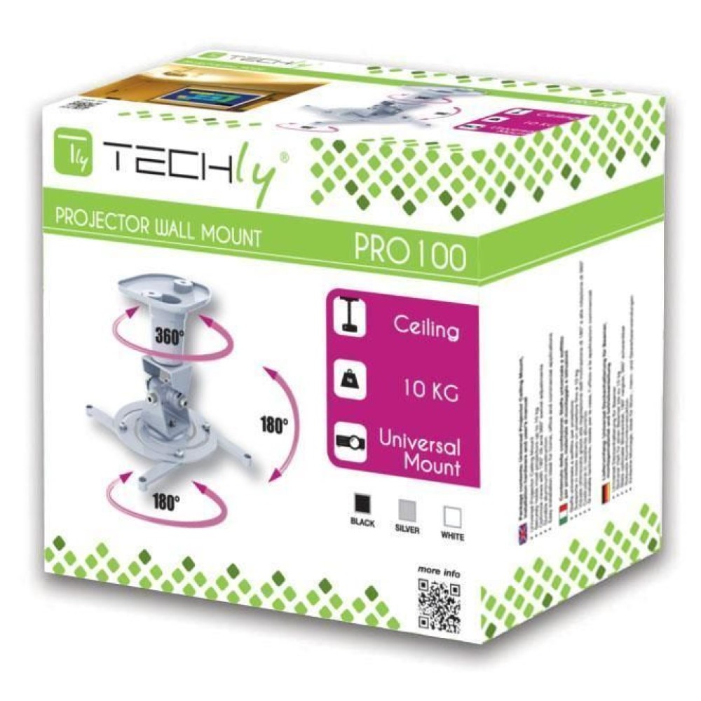 TECHLY Universal Deckenhalterung fuer Beamer und Projektoren bis 10Kg Vollbeweglich durch vier Halterungsarme