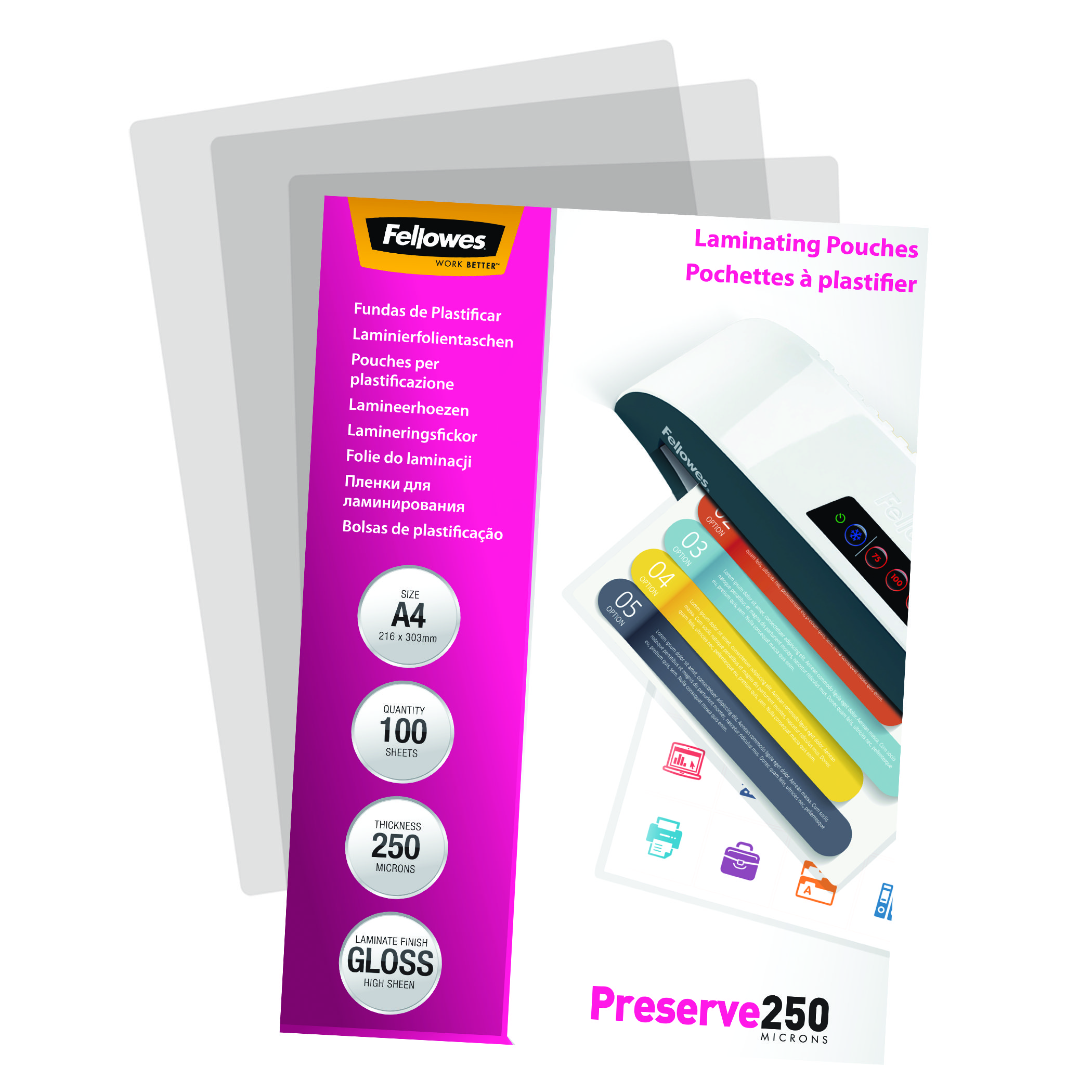 Fellowes Laminierfolien Preserve250 glänzend für A4 250 micron, 100 St.