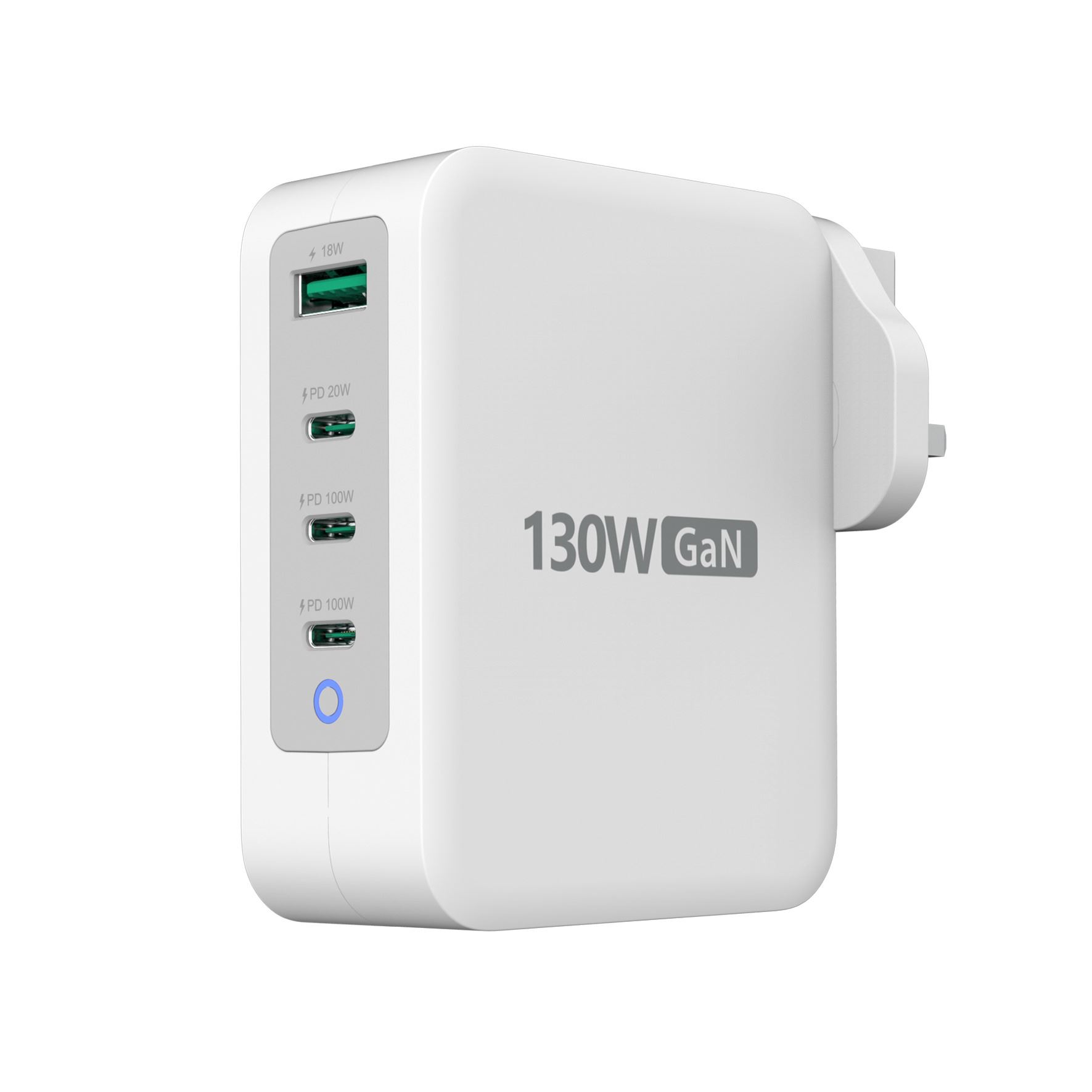 130W GAN USB-C 4-PORT CHARGER - UK WHITE GREY