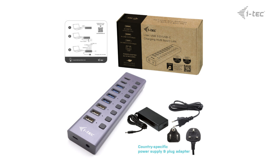 I-TEC CHARGING HUB 9PORT LAN USB 3.0/USB-C POWER ADAPTER 60W