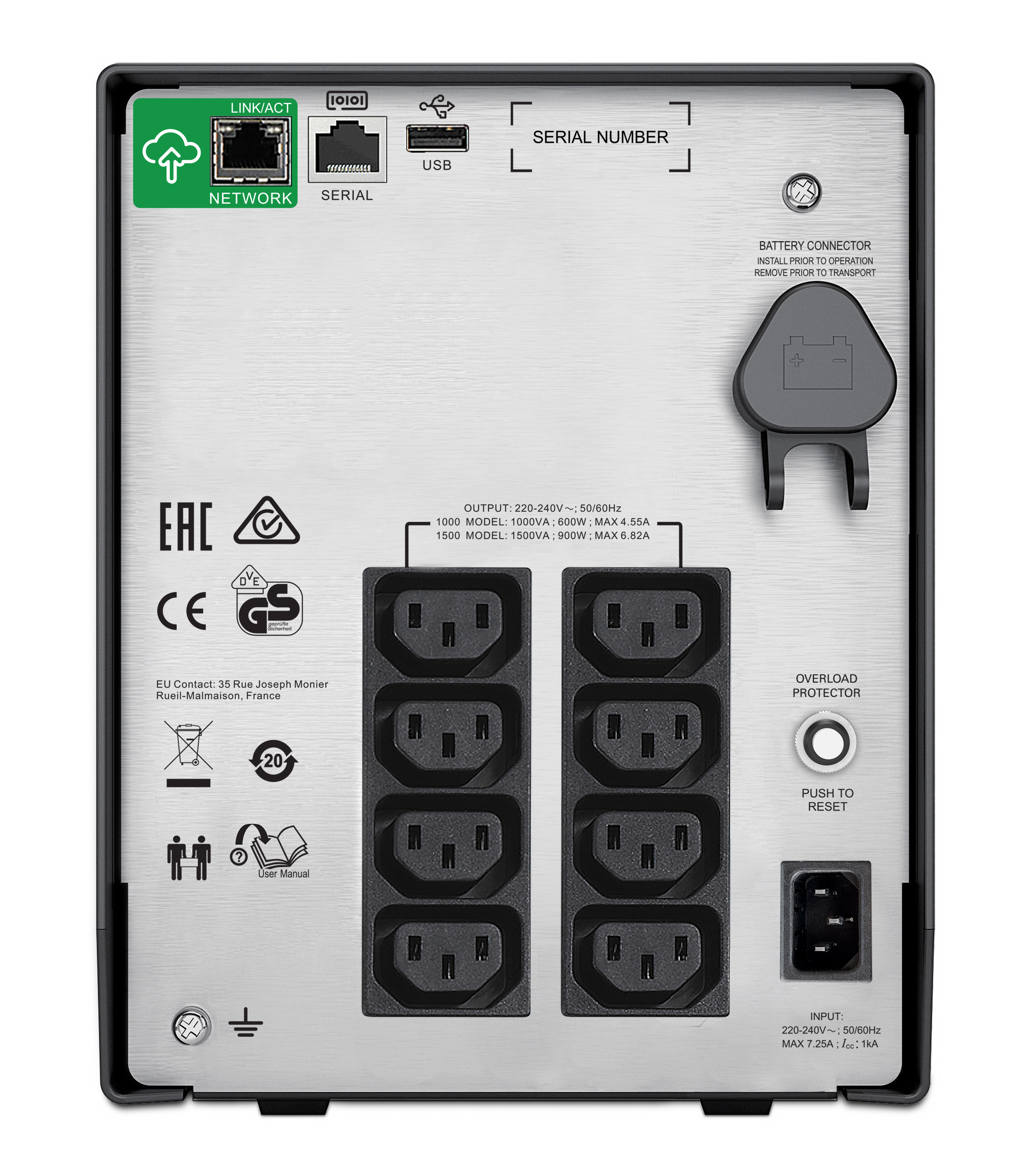 APC Smart-UPS SMC1000IC UPS AC 220/230/240V 600Watt 1000VA USB output connectors 8 Black