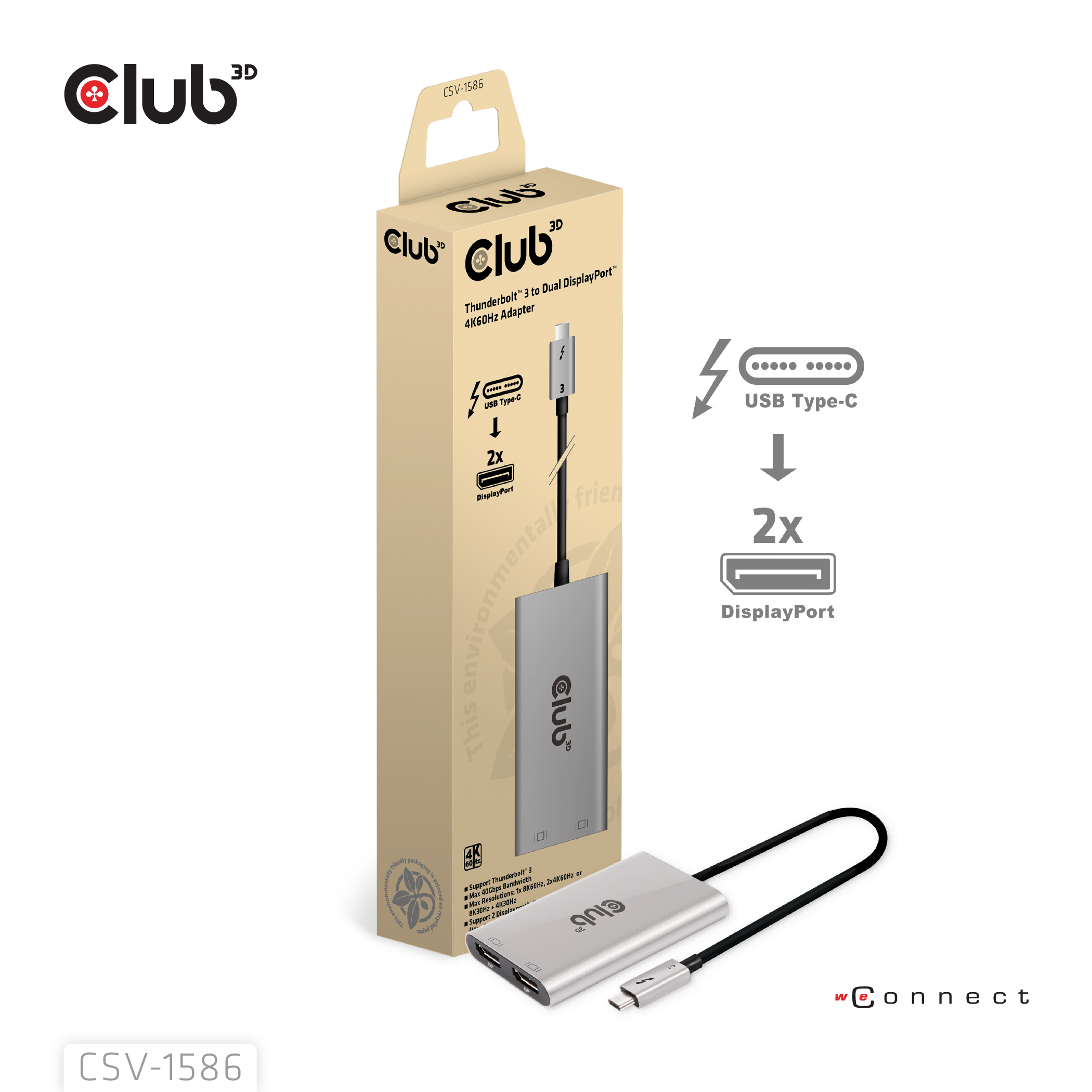 Club3D Adapter Thunderbolt 3 > 2x DP 1.2 4K@60Hz aktiv St/Bu retail