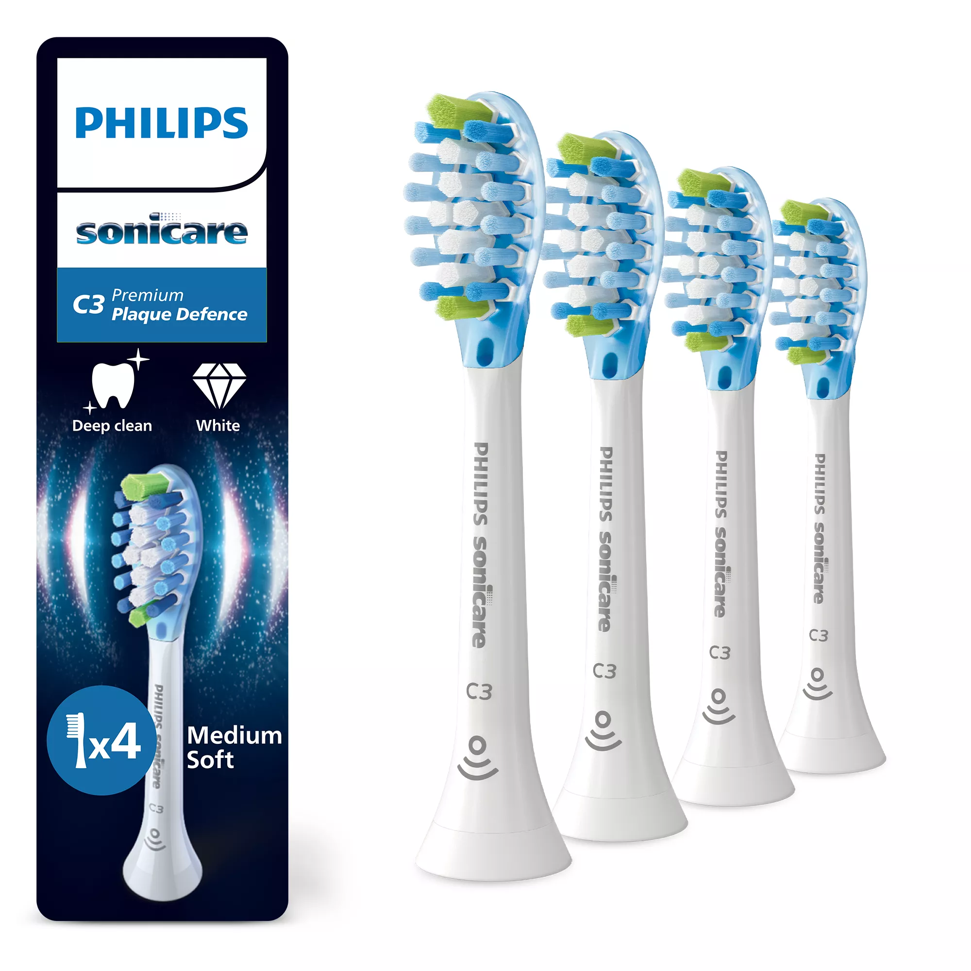 Philips Sonicare C3 Premium Plaque Defense Ersatzbürstenköpfe 4er-Pack, weiß