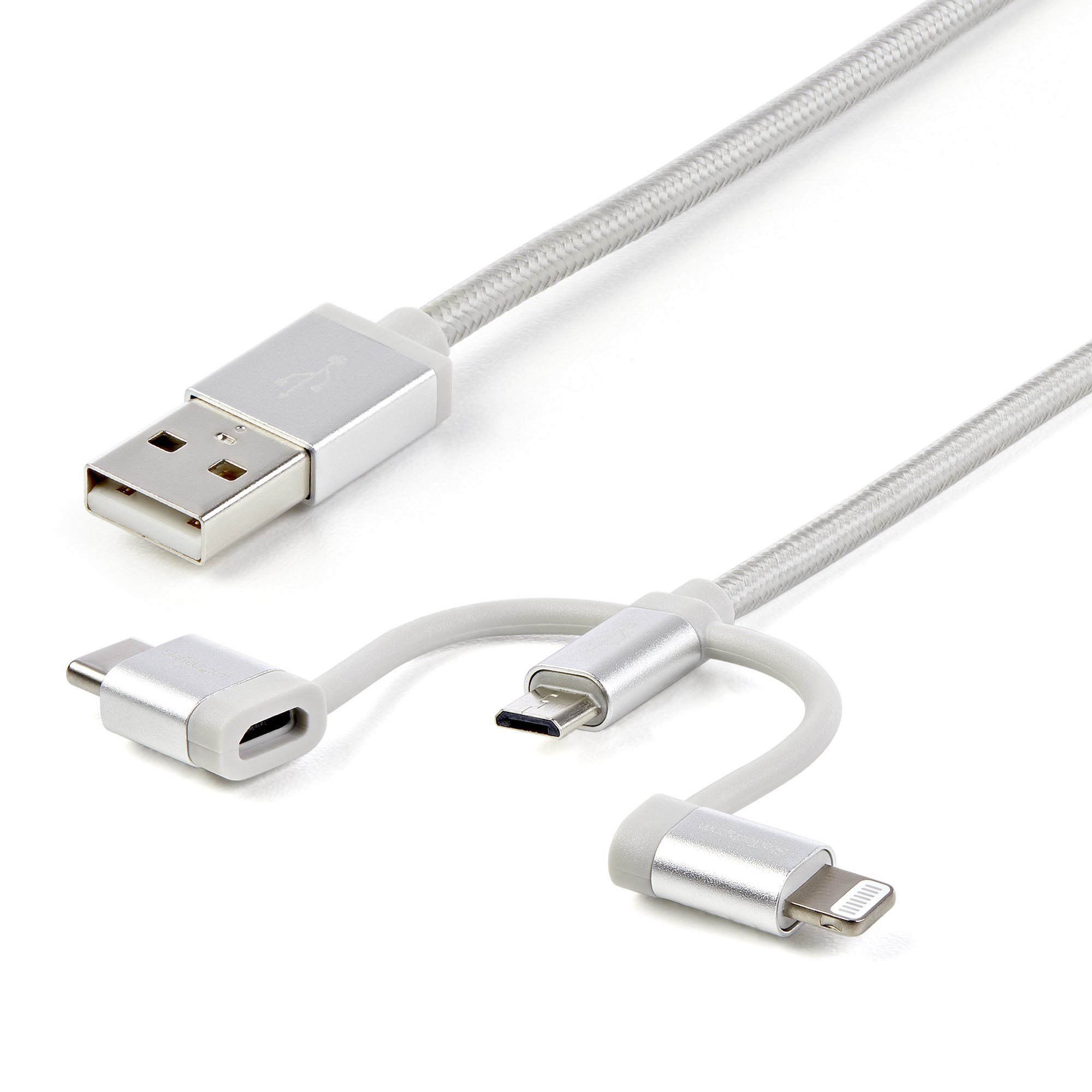 STARTECH.COM USB Lightning Kabel - USB-C Micro-B Laddekabel - 1m - geflochten - Silber - USB auf Lightning Kabel - USB zu USB C