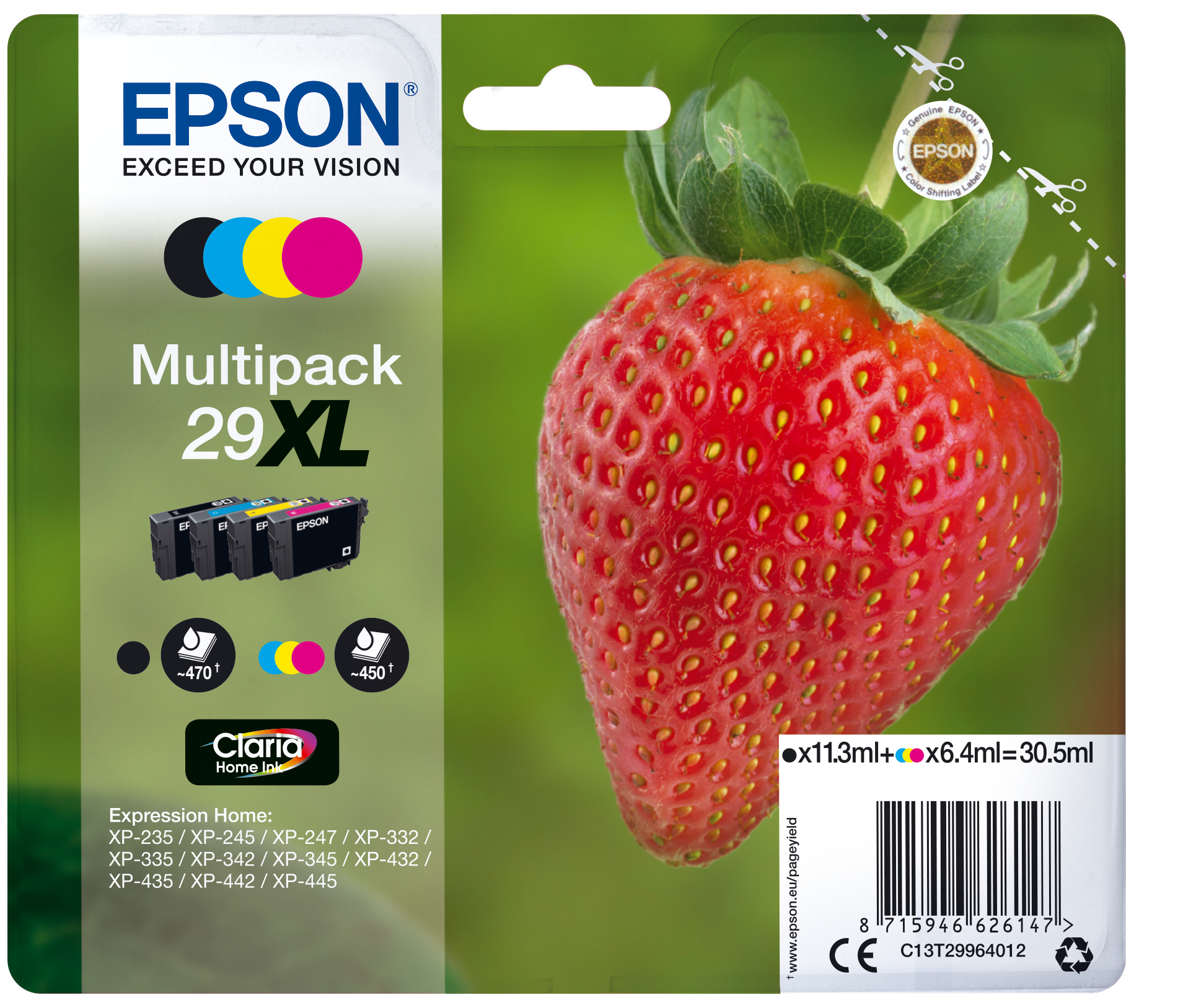 EPSON 29XL / T2996XL (Erdbeere) schwarz, cyan, magenta, gelb Druckerpatronen, 4er-Set