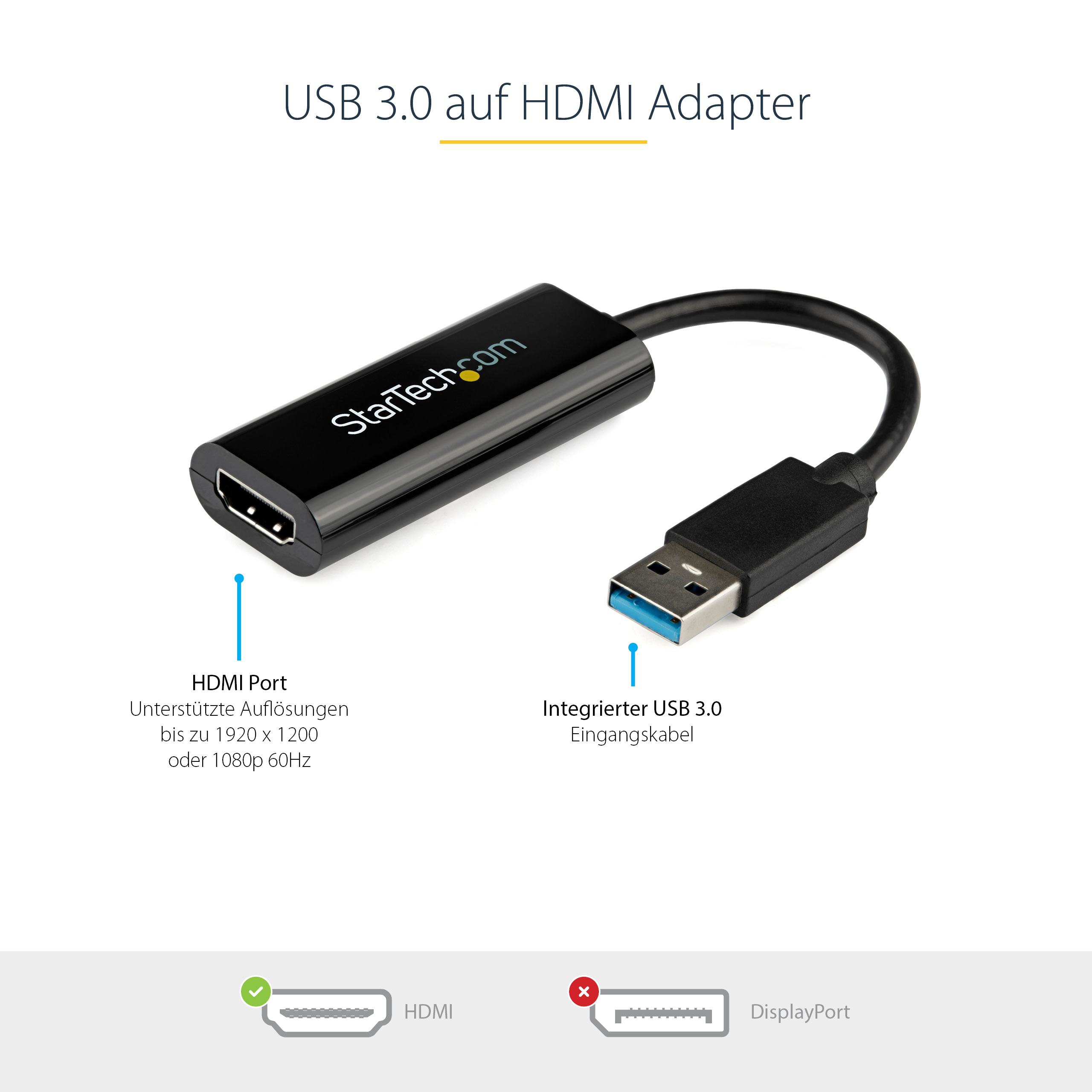 STARTECH.COM Slim USB 3.0 to HDMI External Video Card Multi Monitor Adapter 1920x1200 / 1080p
