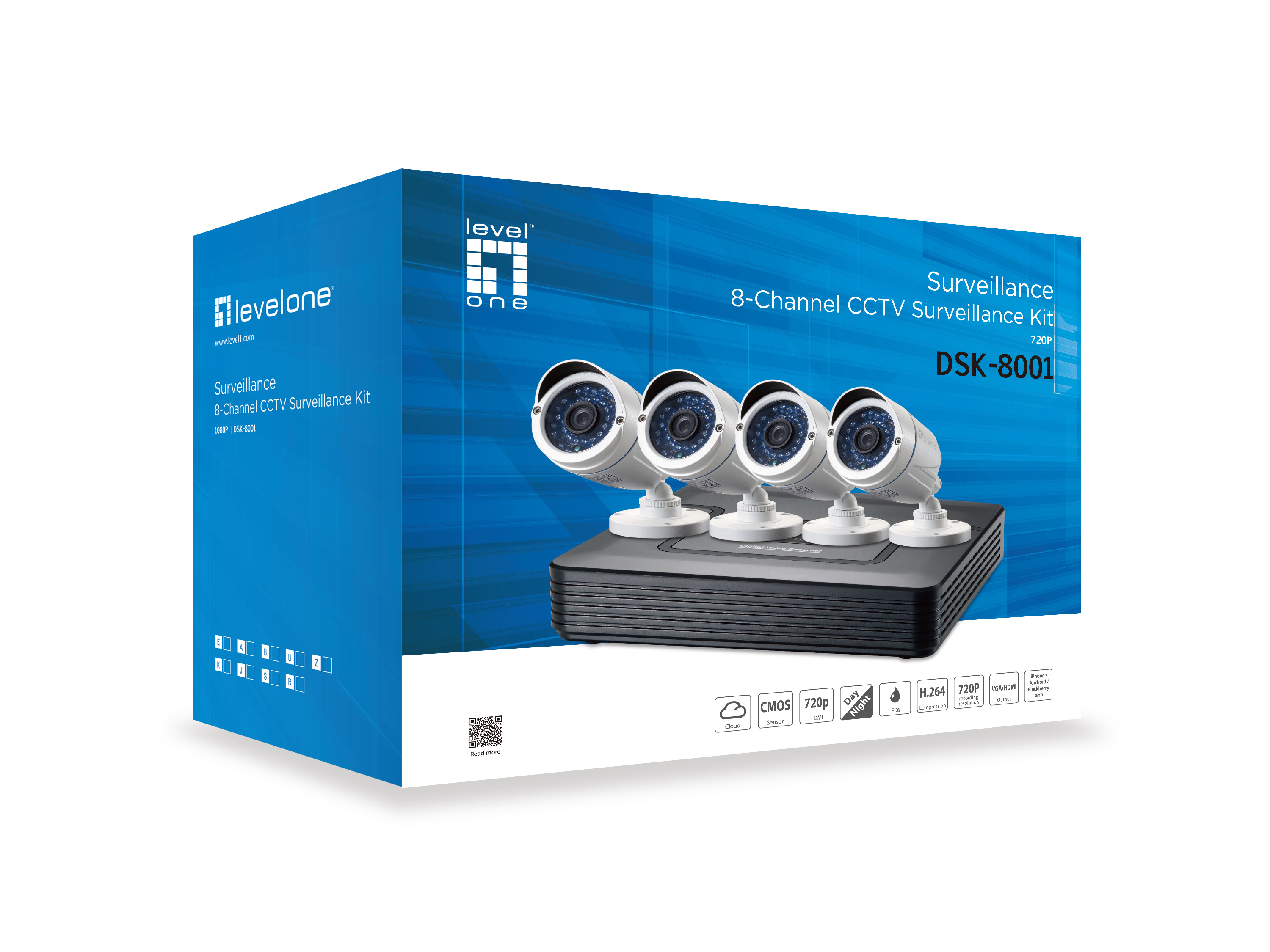 LevelOne CCTV 8-Kanal Kit 2MP/IP66/H.264/1x3,5/IR-30m weiß