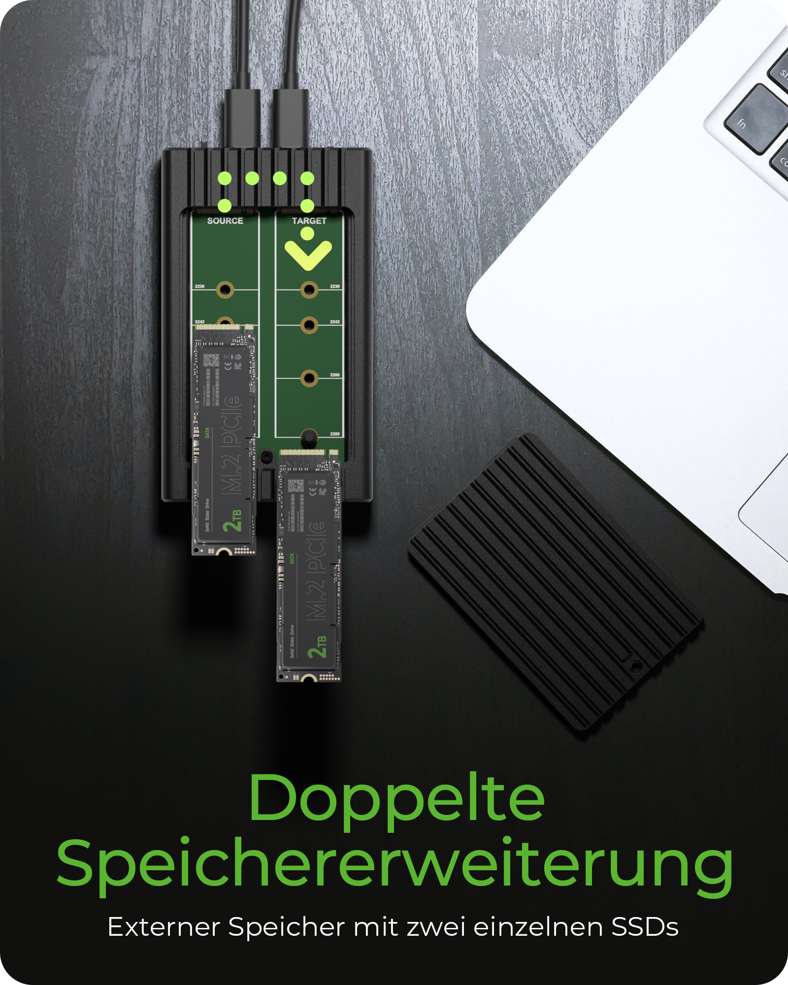 Geh. IcyBox mit Klonfunktion für M.2 NVMe SSDs USB3.2 Gen2 retail
