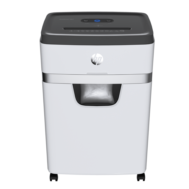 HP OneShred 18CC Aktenvernichter mit Partikelschnitt P-4, 4 x 35 mm, bis 18 Blatt, weiß