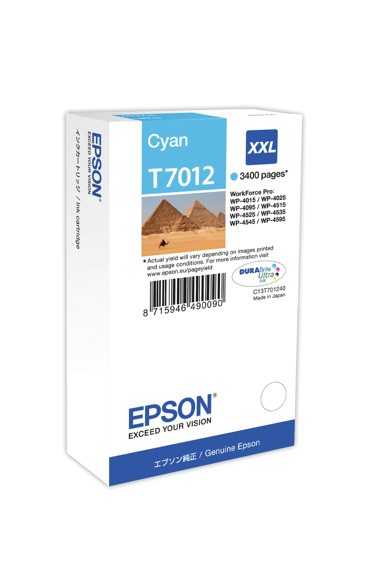 EPSON 1LB WP4000/4500 ink cartridge cyan extra high capacity 3.400 pages 1-pack blister without alarm
