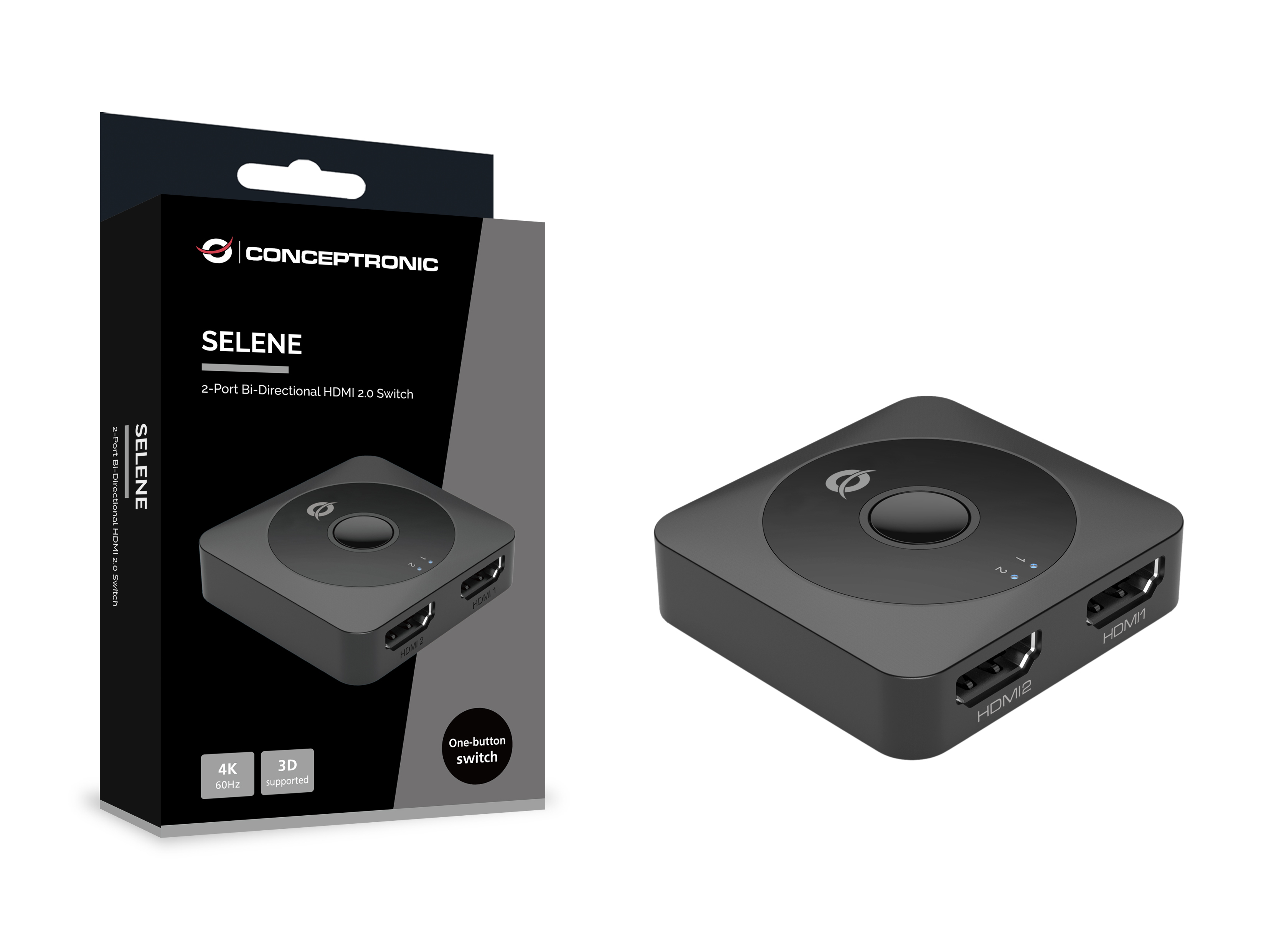 CONCEPTRONIC Switch 2-Port Bidir. 2xHDMI2.0 Bu/Bu schwarz