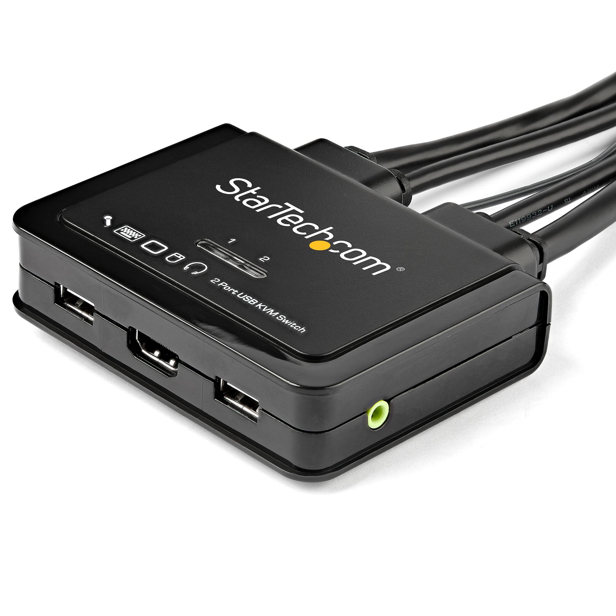 STARTECH.COM 2 Port HDMI KVM Switch with 4 Foot Built-In Cables - OS Independent - Support for 3.5mm Audio - USB 4K 60Hz