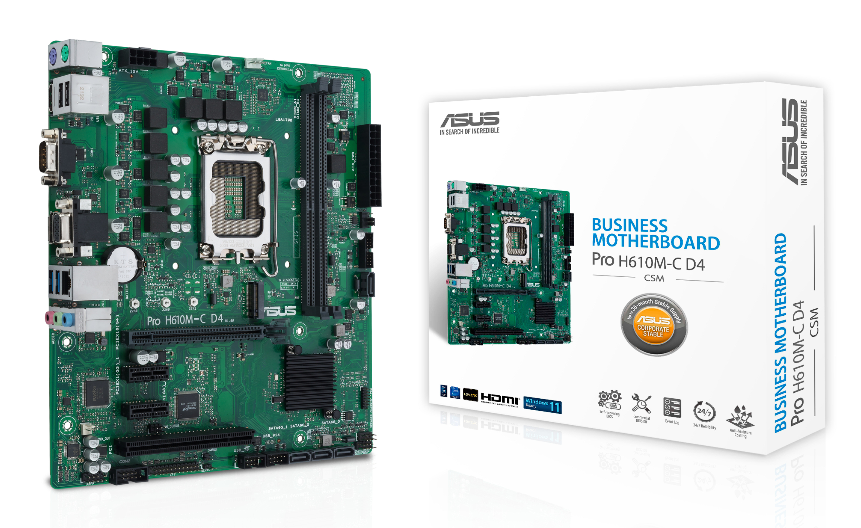 ASUS PRO H610M-C D4-CSM LGA1700 DDR4 1xHDMI 1xDP 1xPCIe 4xSATA 1xM.2 4xUSB 3.2 mATX MB