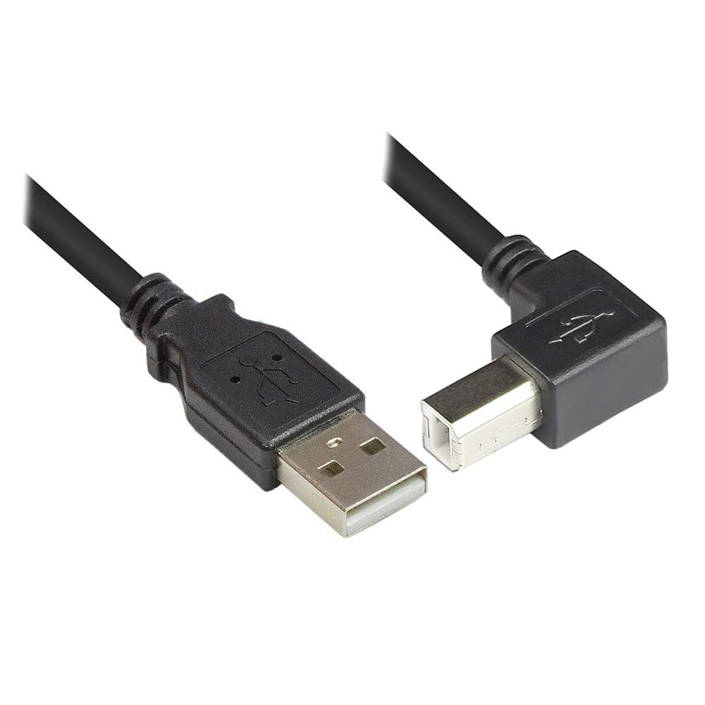TECHLY USB2.0 Anschlusskabel Schwarz Stecker Typ-A auf Stecker Typ-B 90 Grad gewinkelt Laenge 0,5m